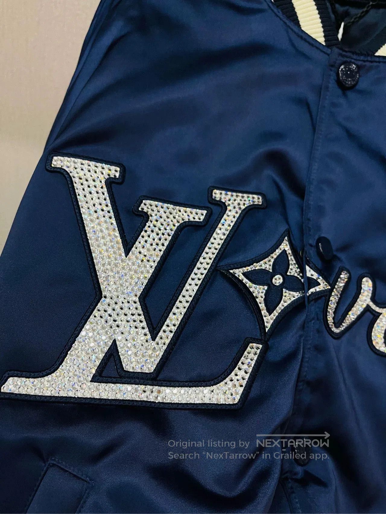 Louis Vuitton LV Blue Satin Rhinestone Baseball Jacket. Size US XS / EU 42 / 0 - 3 Thumbnail
