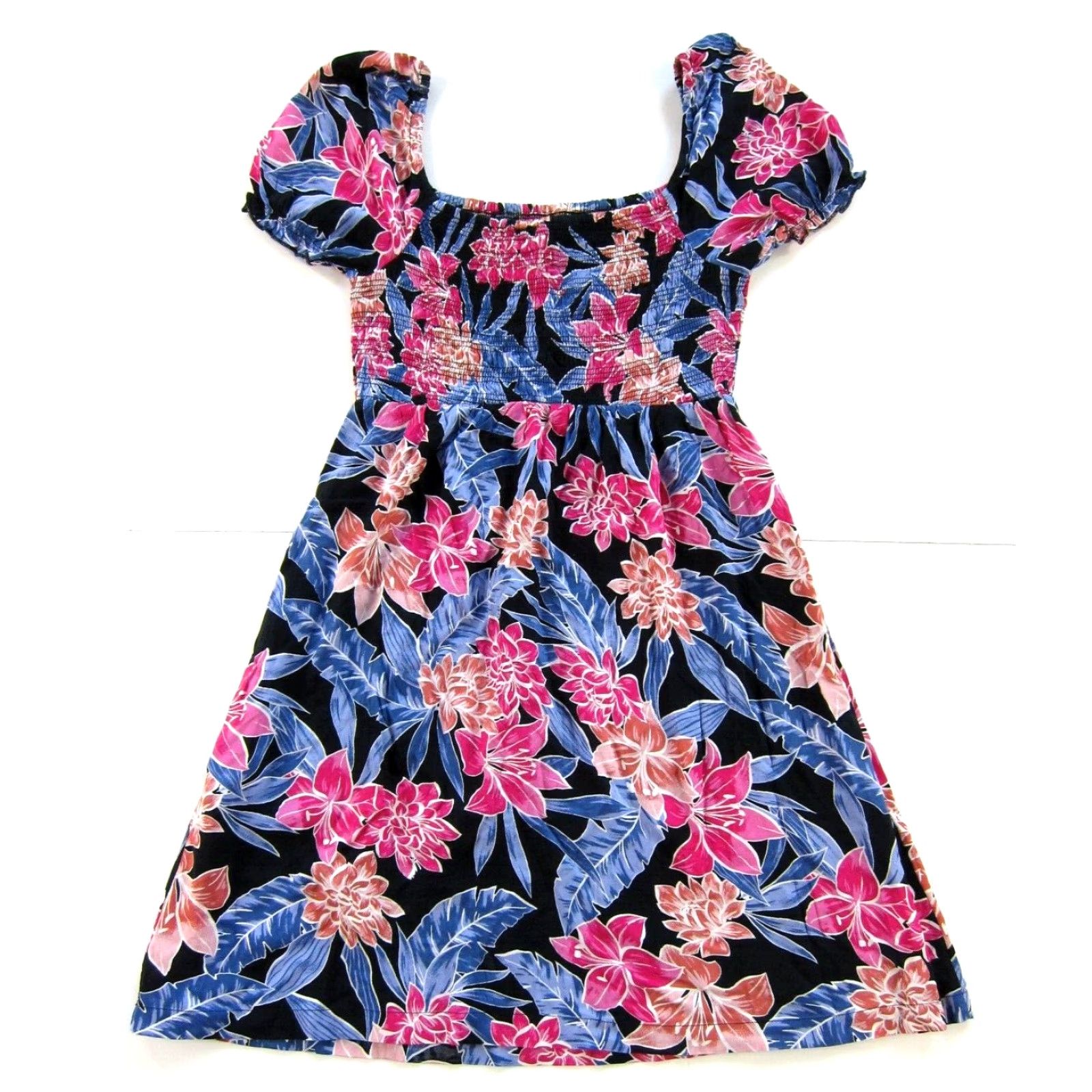 Vintage ROXY 100% Rayon Floral Short Sleeve Sheath Sun Dress XS Women Pink Purple Knee Length Smock A-Line, Regular, Pullover, Flower Pattern Size 26" / US 2 / IT 38 - 2 Thumbnail