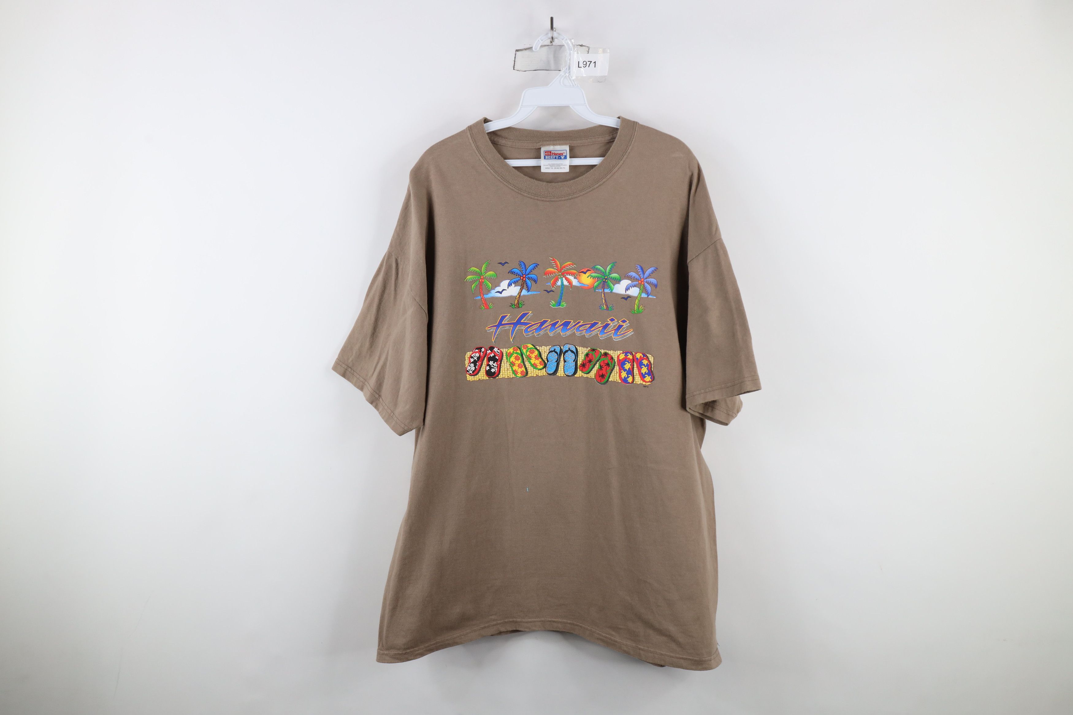 Vintage Vintage 90s Streetwear Hawaii Beach Palm Tree T-Shirt Brown Size US XL / EU 56 / 4 - 1 Thumbnail