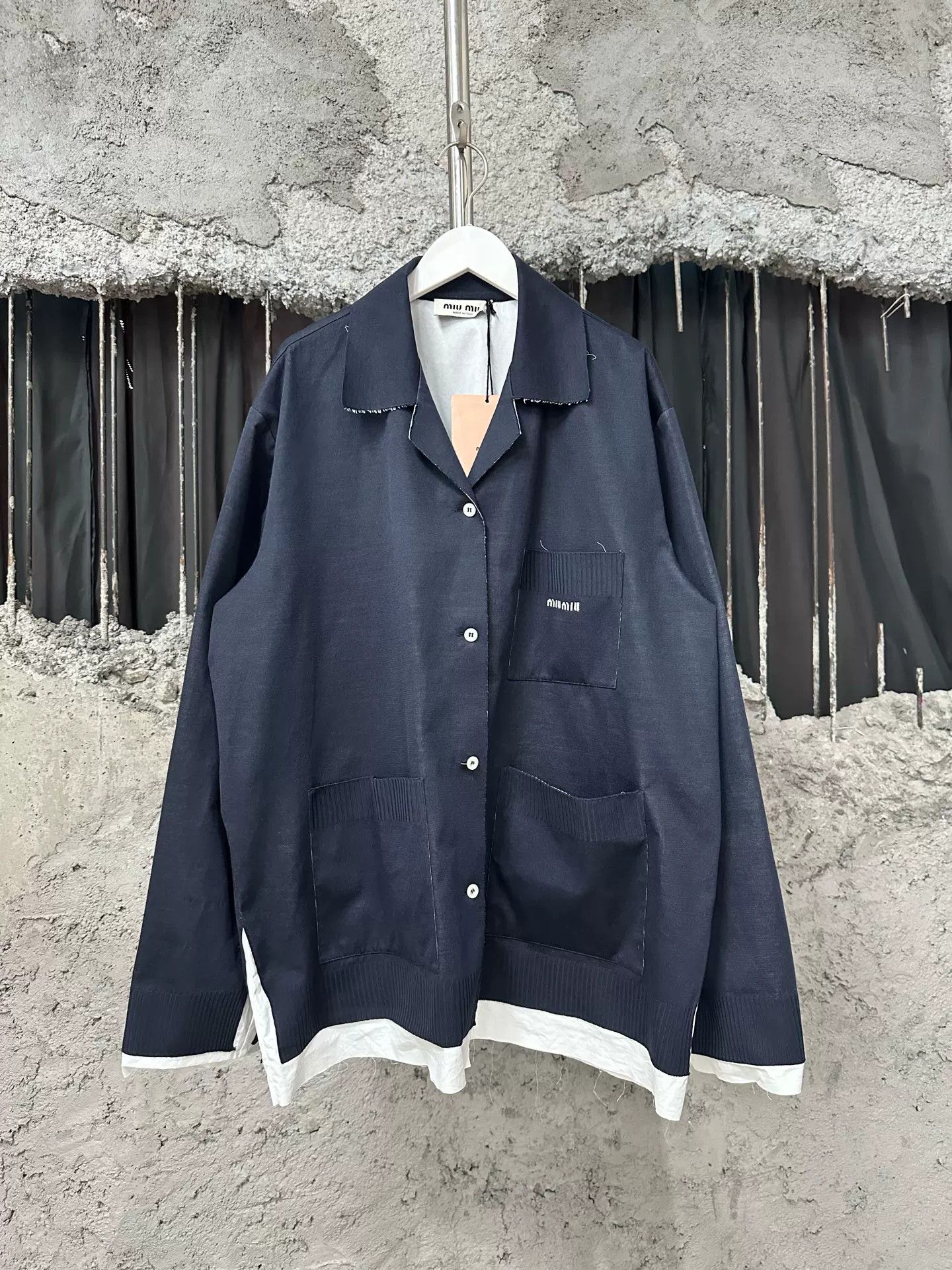 Miu Miu Miumiu Navy Knit Layered Jacket Size M / US 6-8 / IT 42-44 - 1 Thumbnail