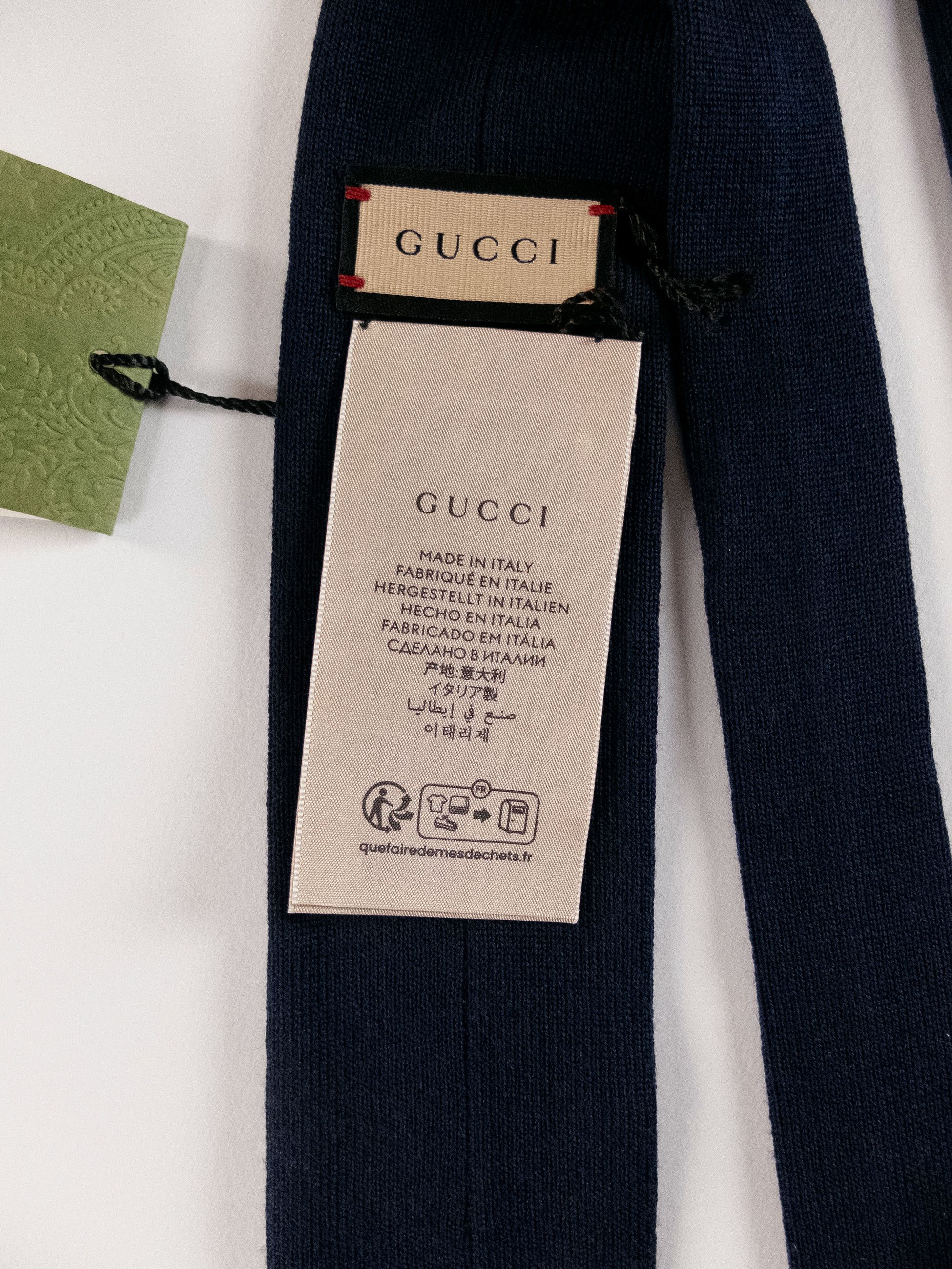 Gucci GUCCI solid navy blue skinny knit wool tie NWT authentic Size ONE SIZE - 5 Thumbnail