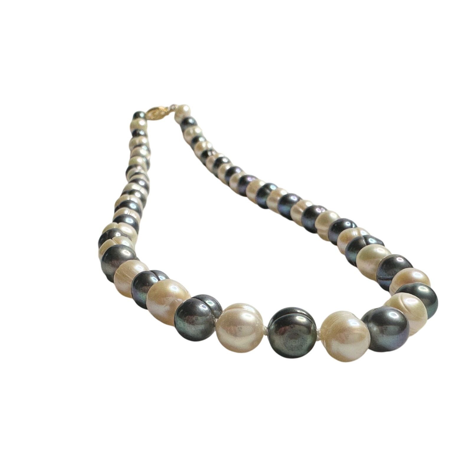 Other 14kt Gold 7mm Peacock Black (Bluish) & White Pearl Necklace Size ONE SIZE - 3 Thumbnail