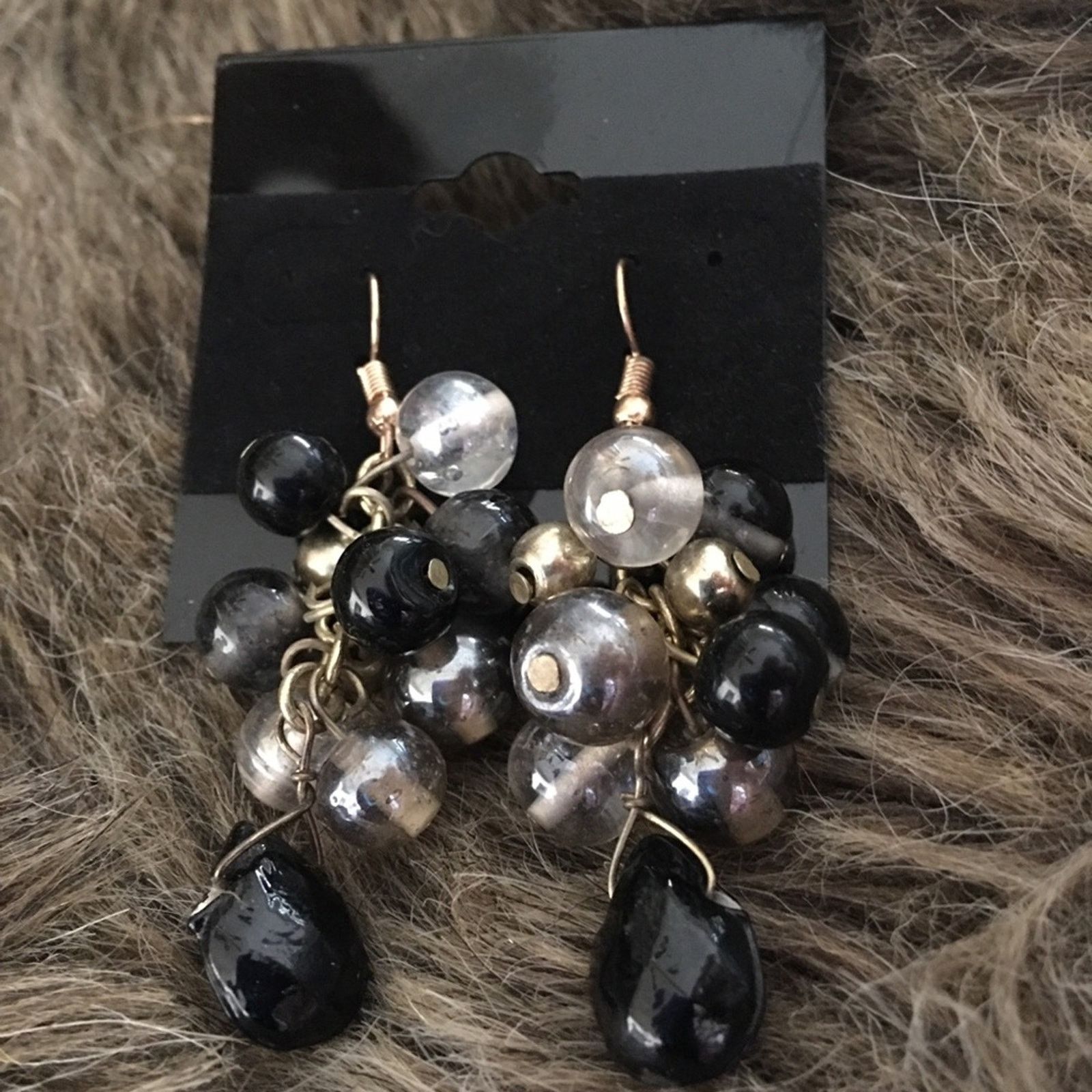 Jewelry Black silver clear glass bead chandelier earrings Size ONE SIZE - 2 Thumbnail