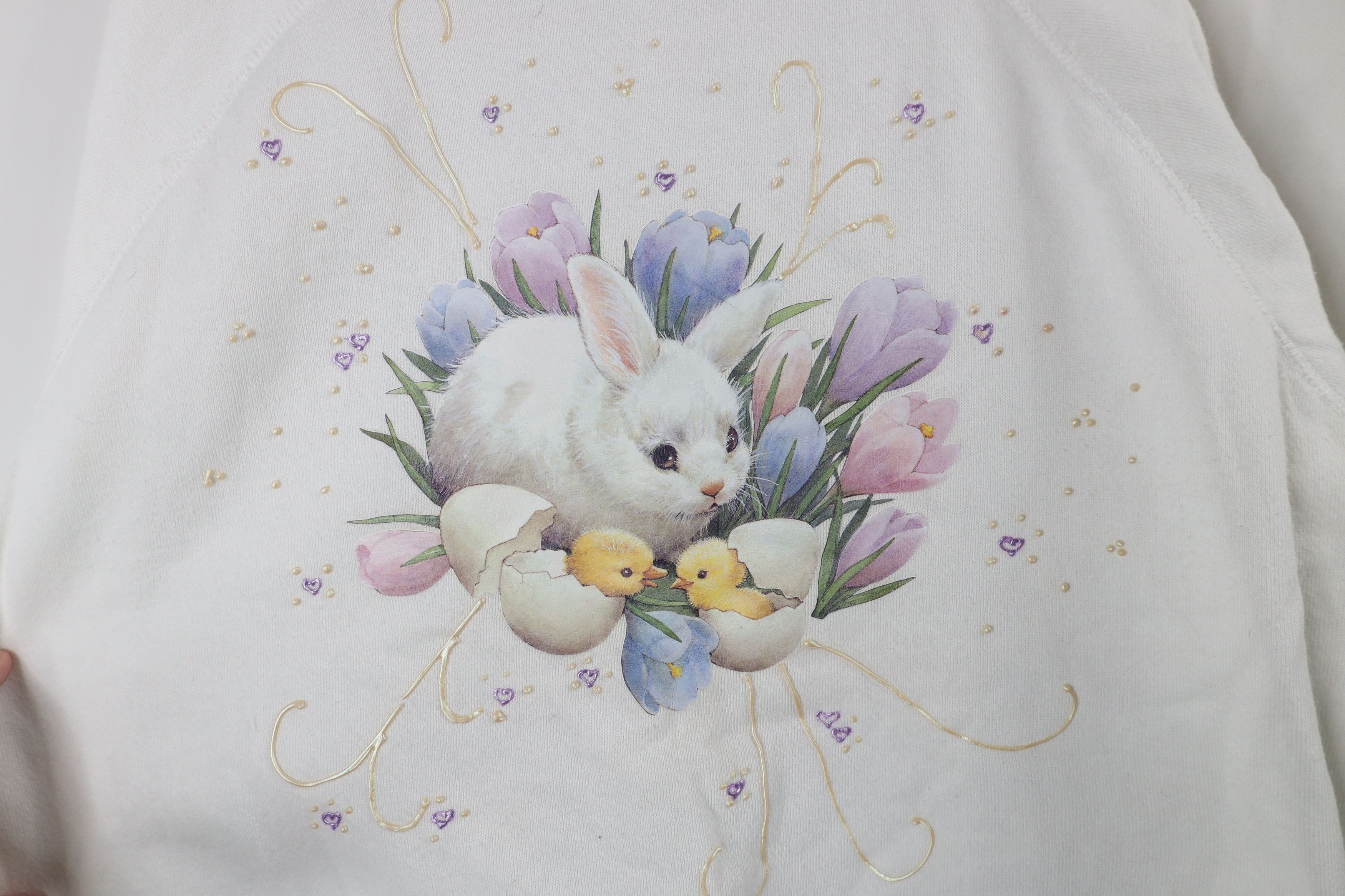 Vintage Vintage 90s Streetwear Easter Bunny Flower Puff Sweatshirt Size XL / US 12-14 / IT 48-50 - 4 Thumbnail
