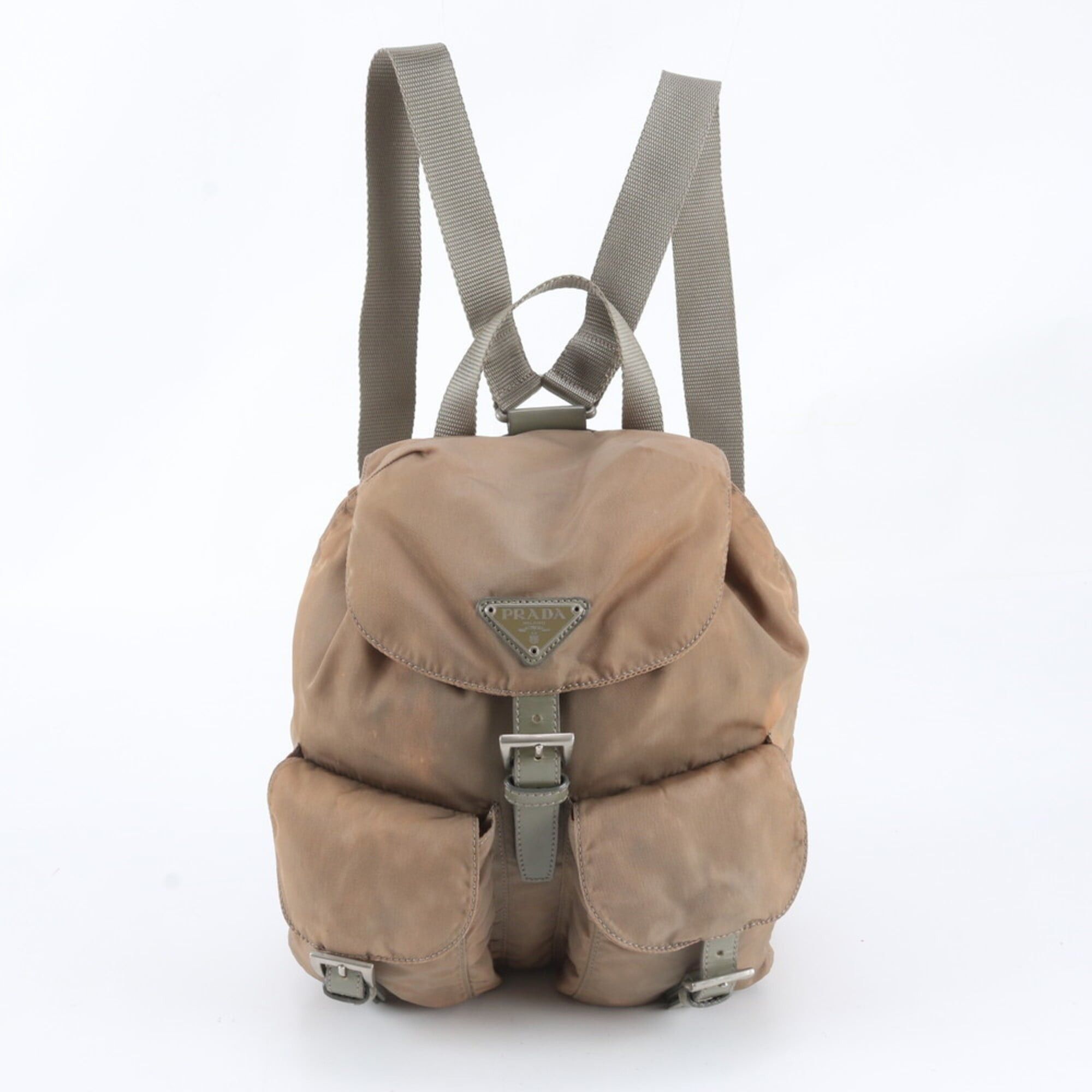 Prada Prada Tessuto Nylon Triangle Logo Leather Backpack 