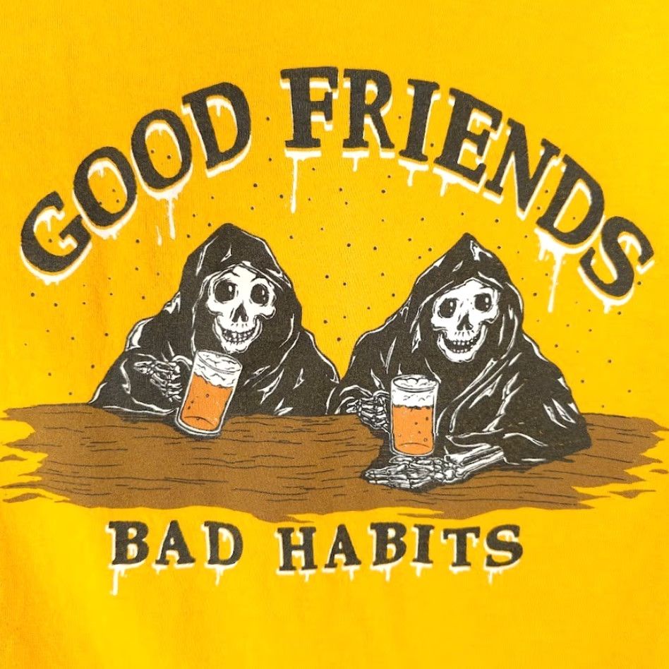 Vintage Good Friends Bad Habits T Shirt Mens Size Medium Yellow Grim Reaper Beers Shirt Size US M / EU 48-50 / 2 - 5 Thumbnail