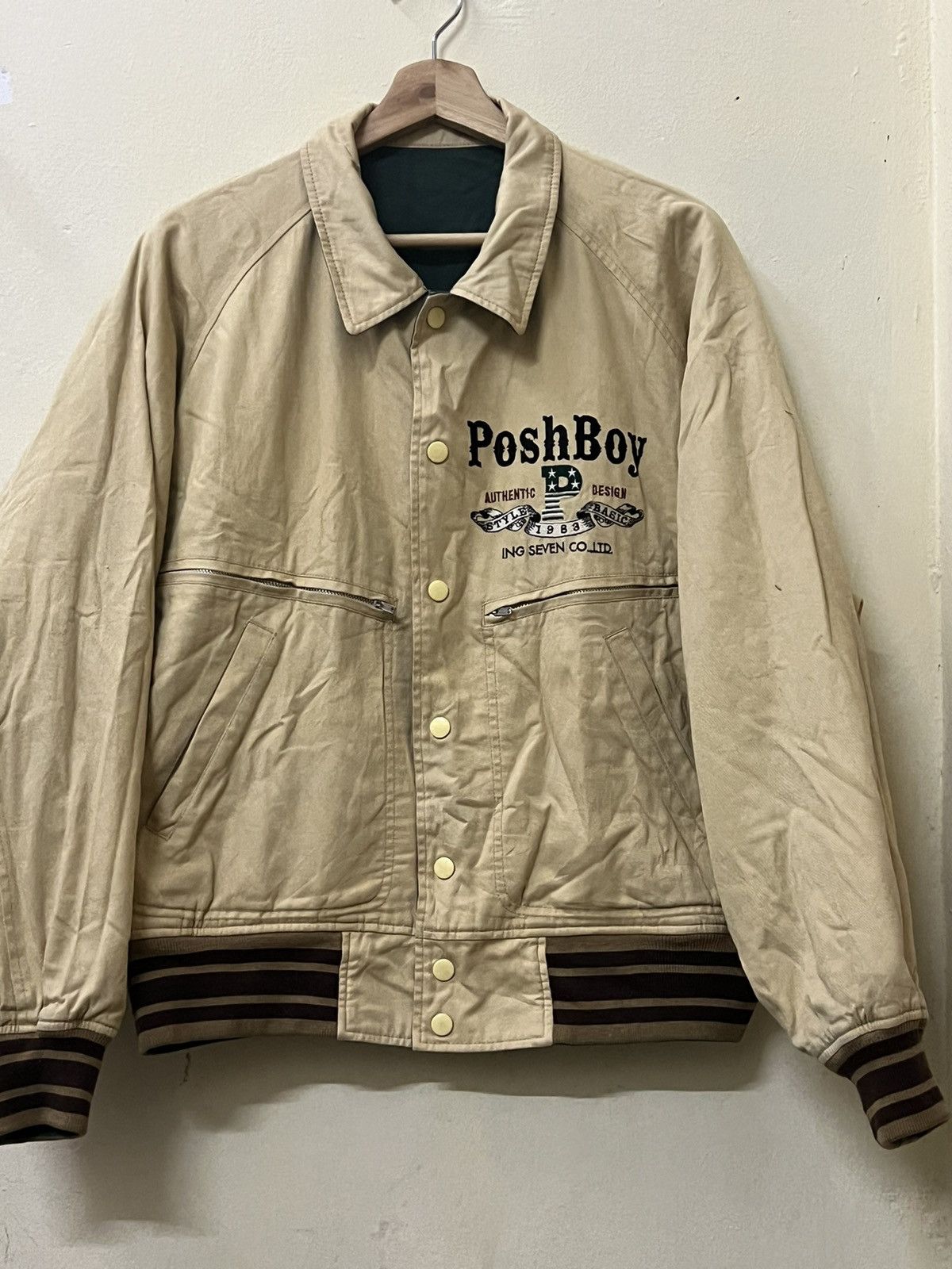 image of Avant Garde Poshboy Vintage 80's Reversible Snap Button Speared in Green/Brown, Men's (Size XL)