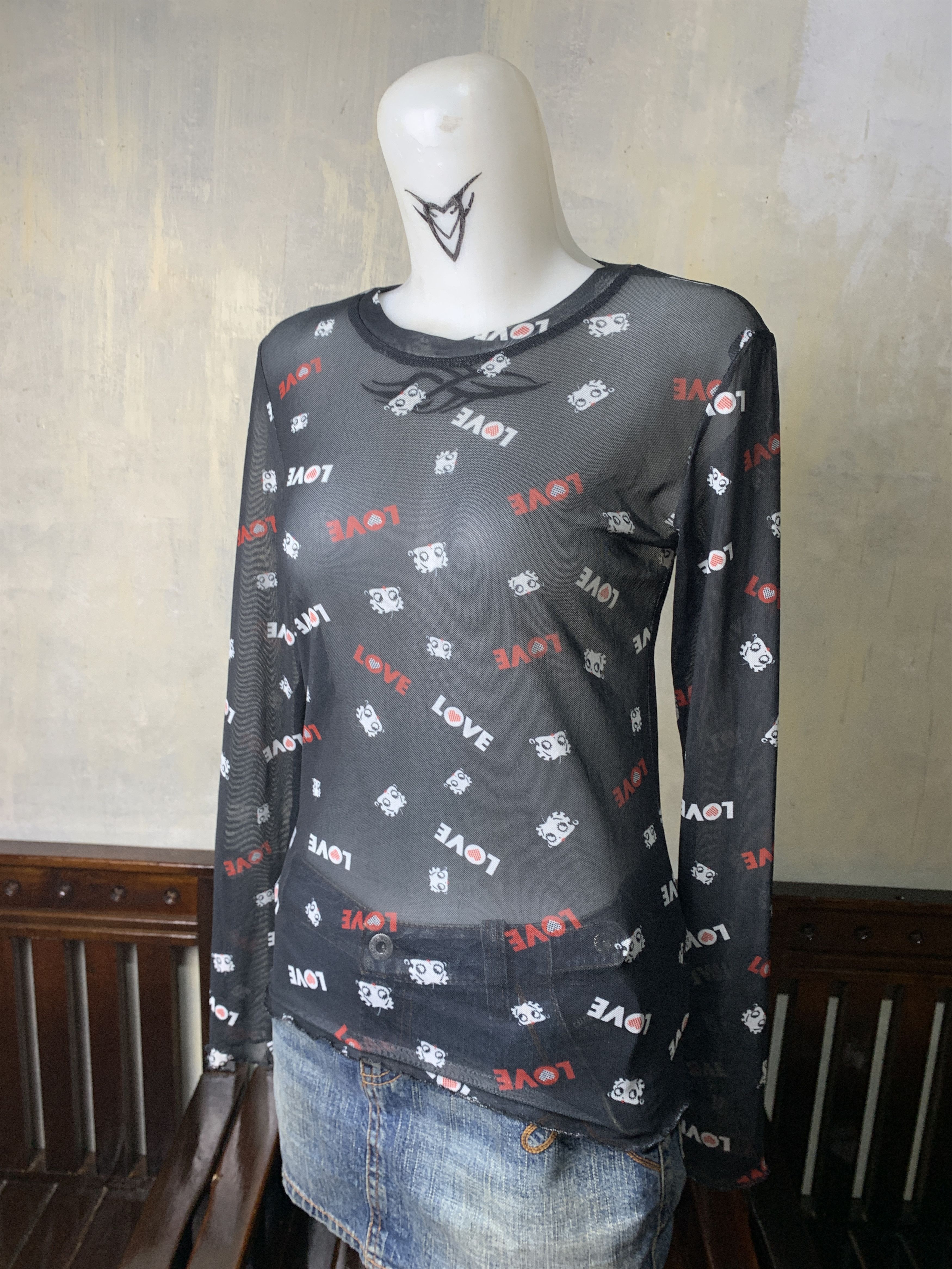 Cartoon Network 2020 Betty Boop Black "Love" Mesh Top (S) Size S / US 4 / IT 40 - 2 Thumbnail
