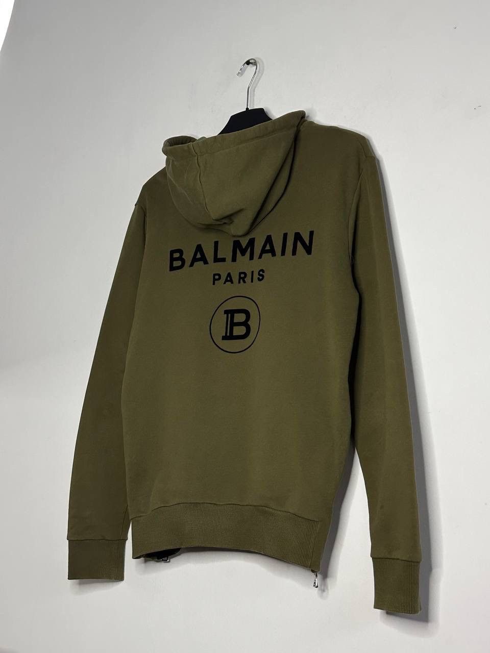 Balmain Balmain Paris Men’s Zip Hoodie Olive Green Luxury Biker Size US S / EU 44-46 / 1 - 1 Thumbnail