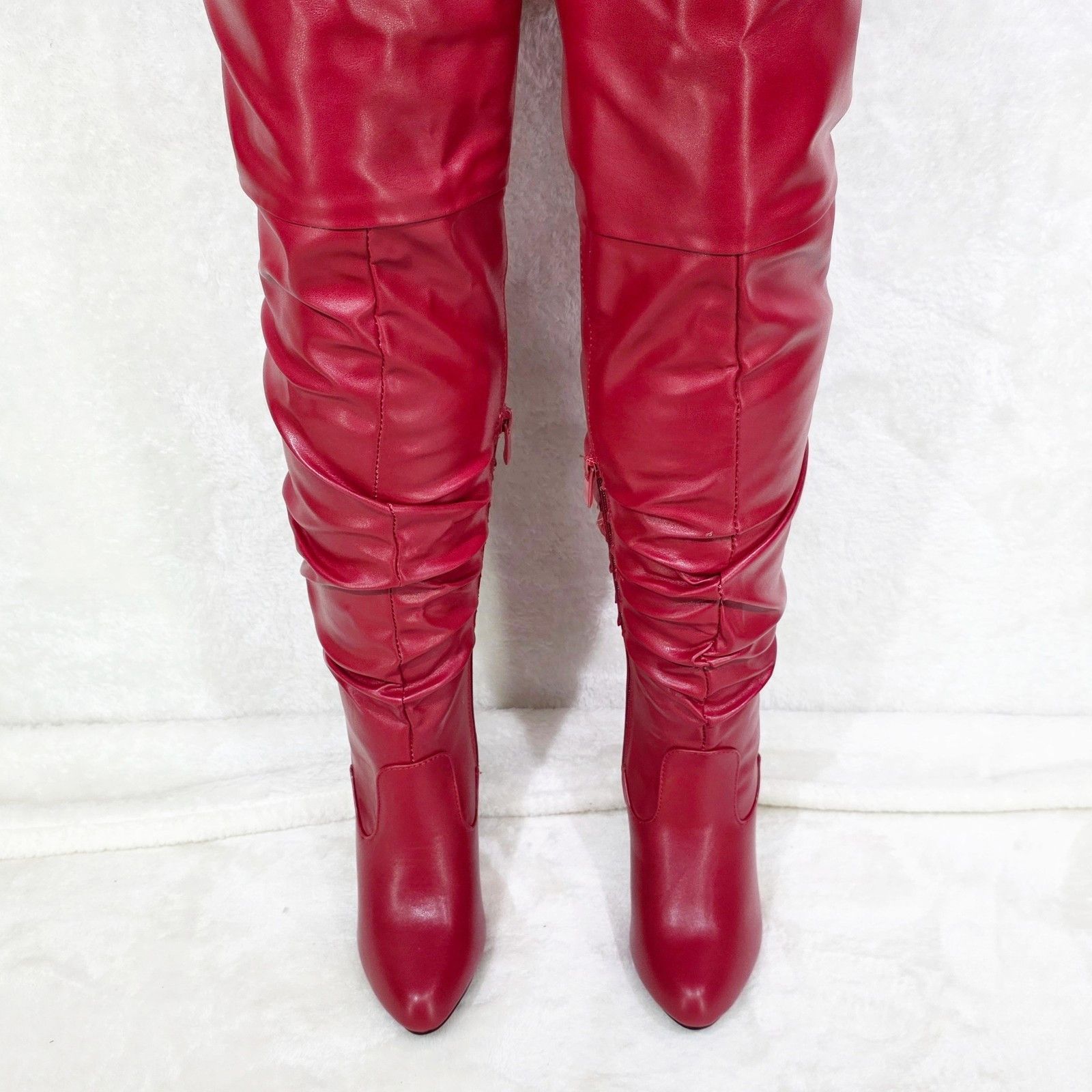 Other Victoria Red Over The Knee Slouch Scrunch Thigh Boots High H Size US 8 / IT 38 - 4 Thumbnail