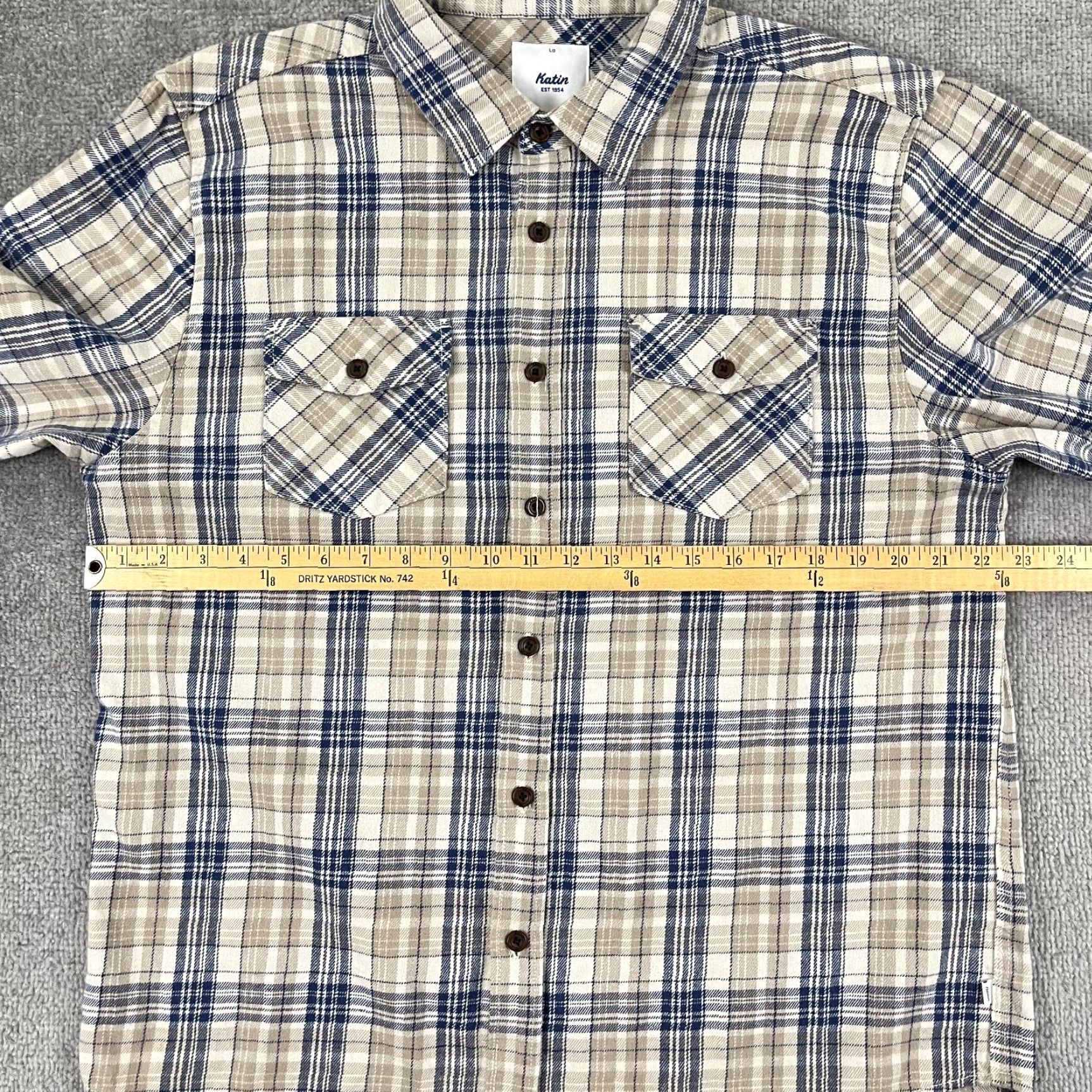 Katin Katin Flannel Shirt Mens Large Brown Blue Plaid Button-Up Long Sleeve Regular Fit Size US L / EU 52-54 / 3 - 5 Thumbnail