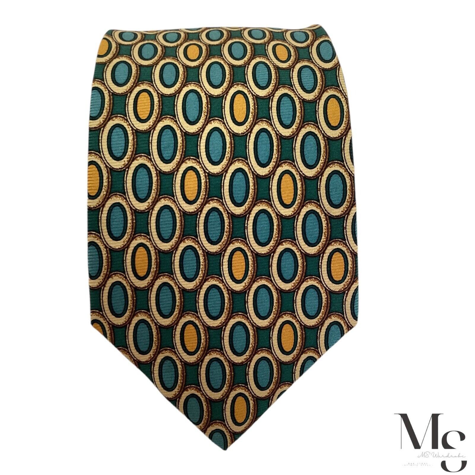 Fendi FENDI FF Green Geometric Silk Tie Made In Italy W:4" EX COND Size ONE SIZE - 3 Thumbnail