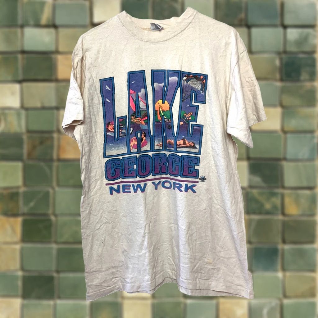 George VINTAGE Belton Lake George New York Short Sleeve Tee T-Shirt Mens Large White Crew Neck Size US L / EU 52-54 / 3 - 1 Thumbnail