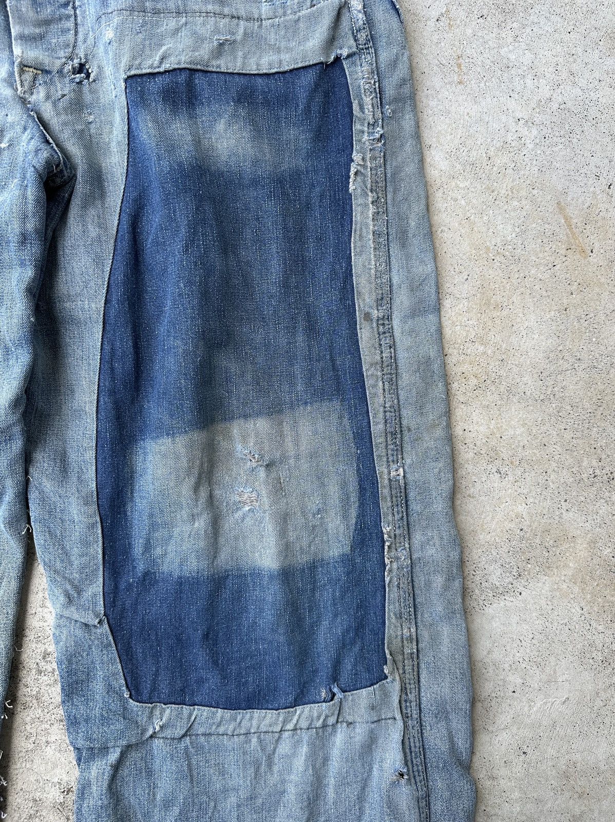 Vintage 50s Trashed Union Selvedge Key Denim patchwork farmer bib Size US 37 - 6 Thumbnail