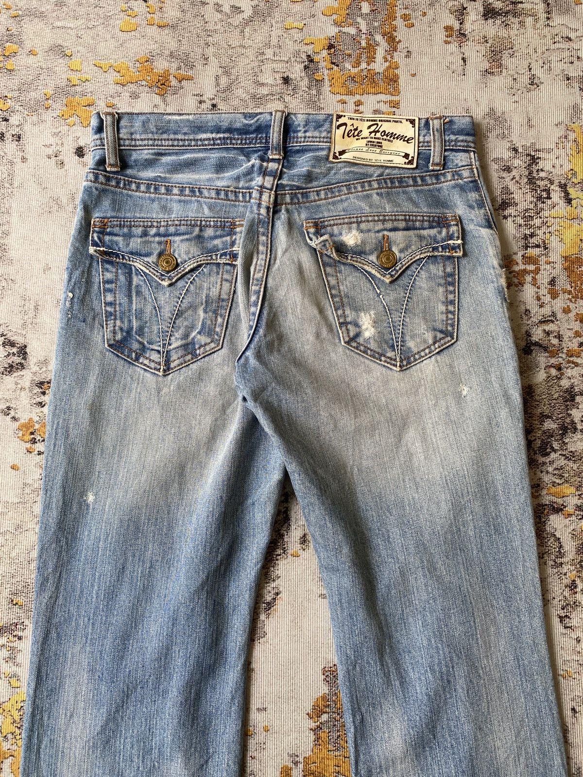 Tete Homme Tete Homme Issey Miyake Faded Blue Studded Distressed Denim Size US 31 - 10 Thumbnail
