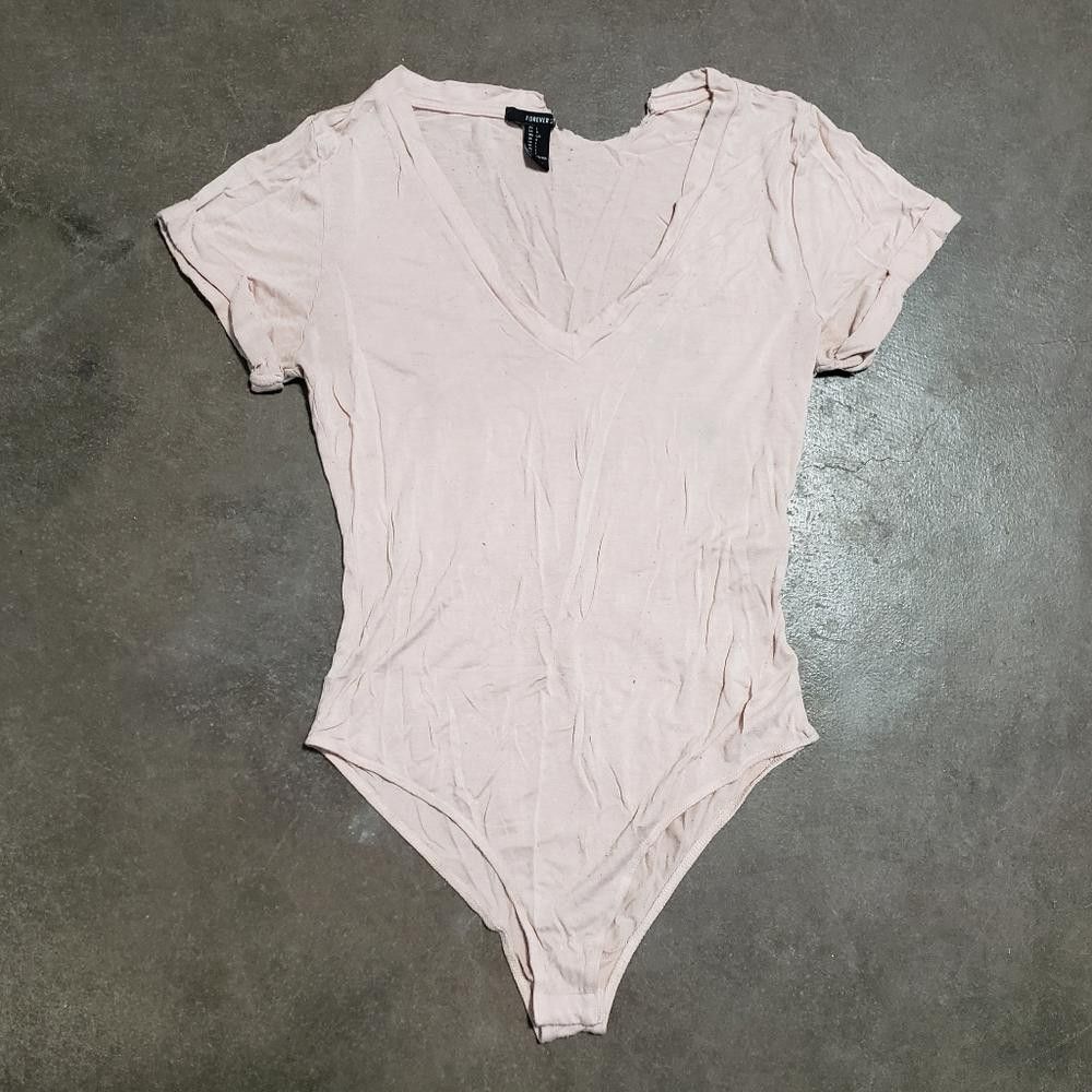 Forever 21 Light Pink F21 Short Sleeve Bodysuit Size L / US 10 / IT 46 - 1 Thumbnail