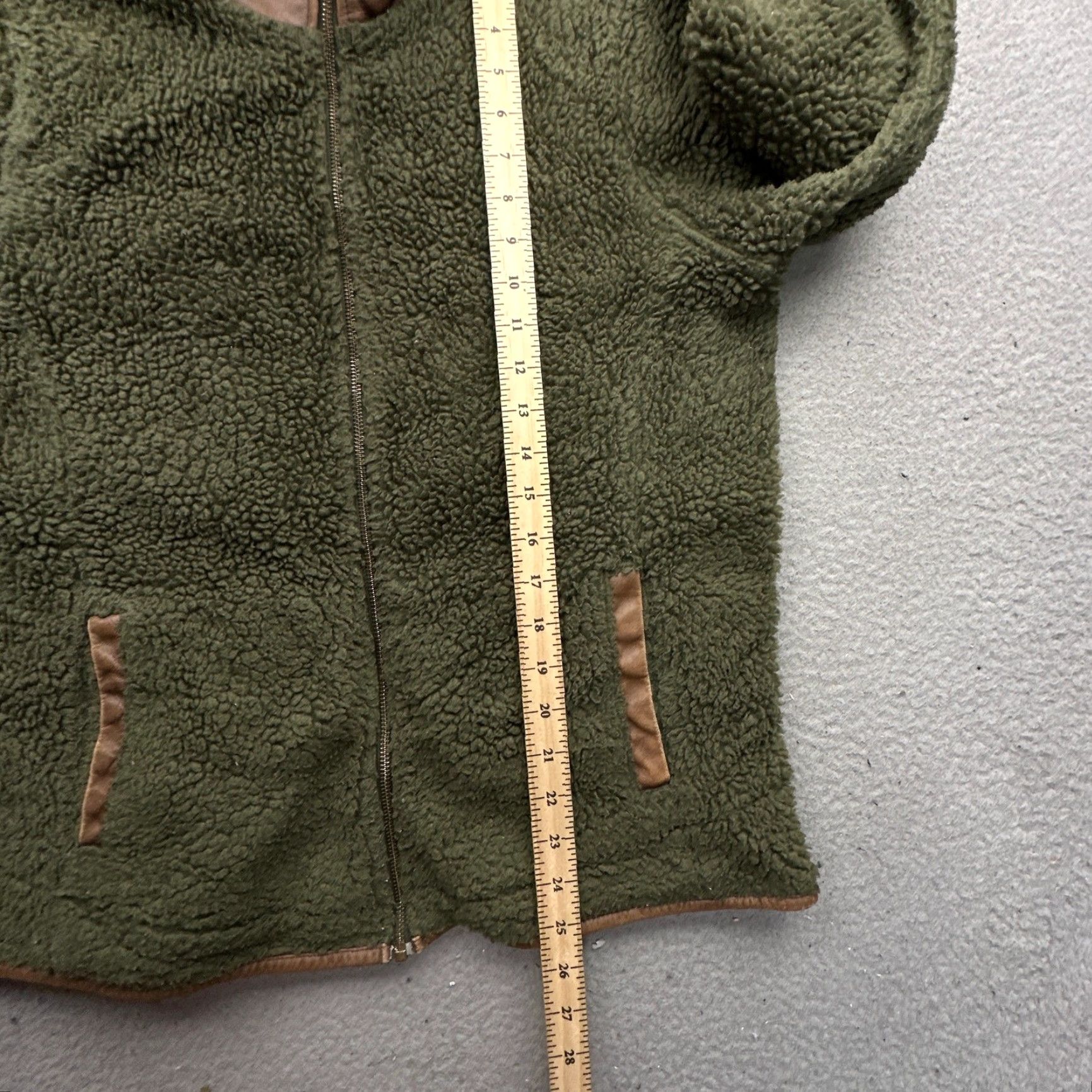Orvis VINTAGE Orvis Deep Pile Fleece Sherpa Leather Trim Jacket Womens Large Green Brown Size L / US 10 / IT 46 - 4 Thumbnail