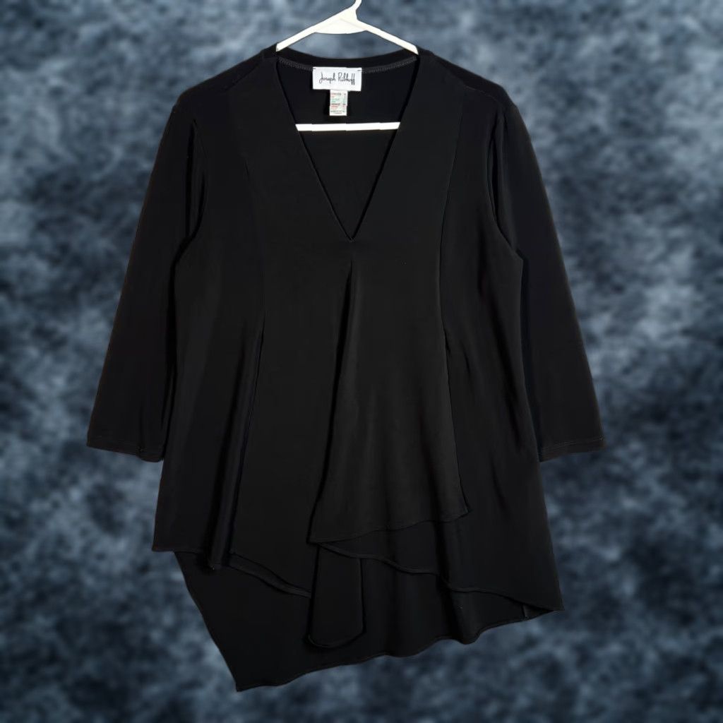 Joseph Ribkoff VINTAGE Joseph Ribkoff Black Asymmetrical Tunic Top Womens 4 Blouse V-Neck Pullover Polyester Tunic Shirt Size S / US 4 / IT 40 - 1 Thumbnail