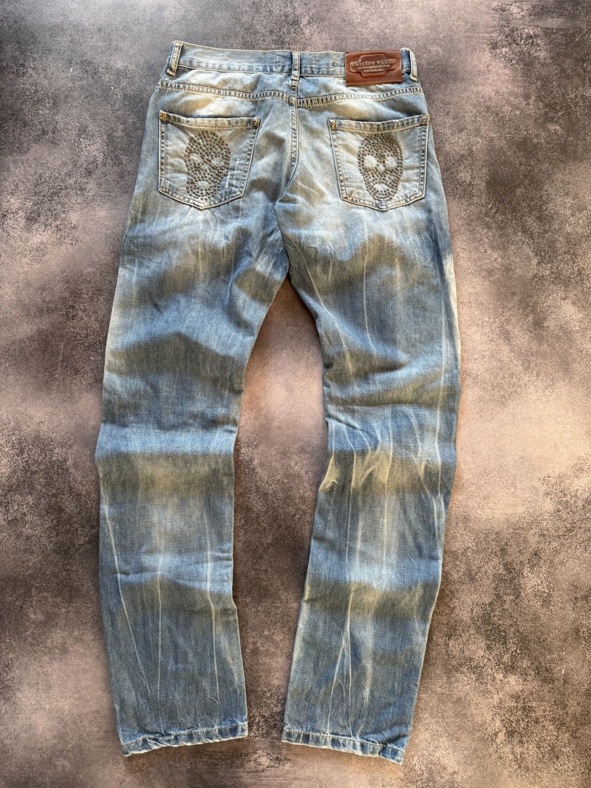 Hysteric Glamour Philip Plein Skull Embossed Crash Distressed Straight Jeans Size US 30 / EU 46 - 2 Thumbnail