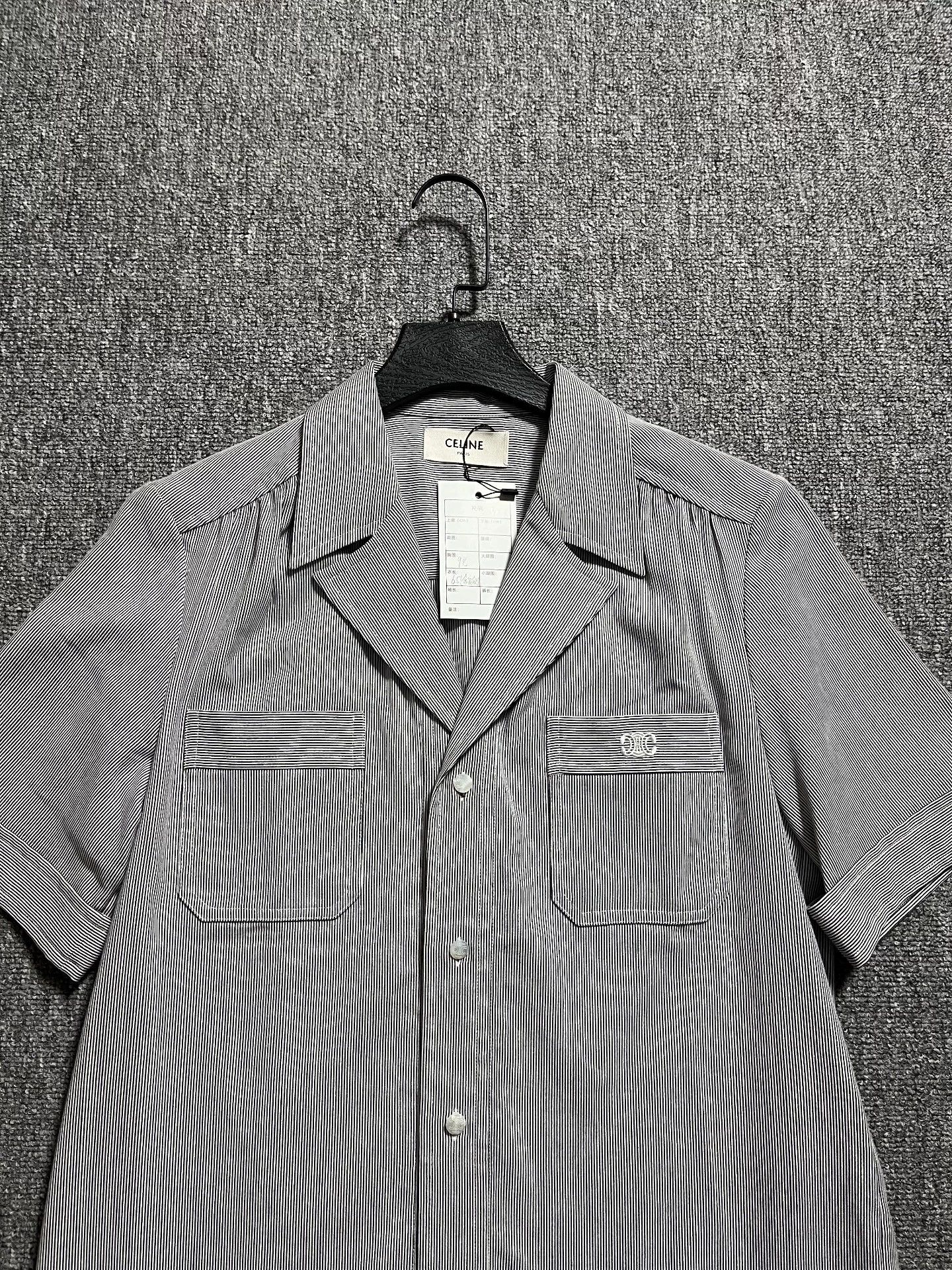 Celine Celine Triomphe Gray Striped Short-Sleeve Shirt Women's 22FW Size XXS / US 00 / IT 34 - 3 Thumbnail