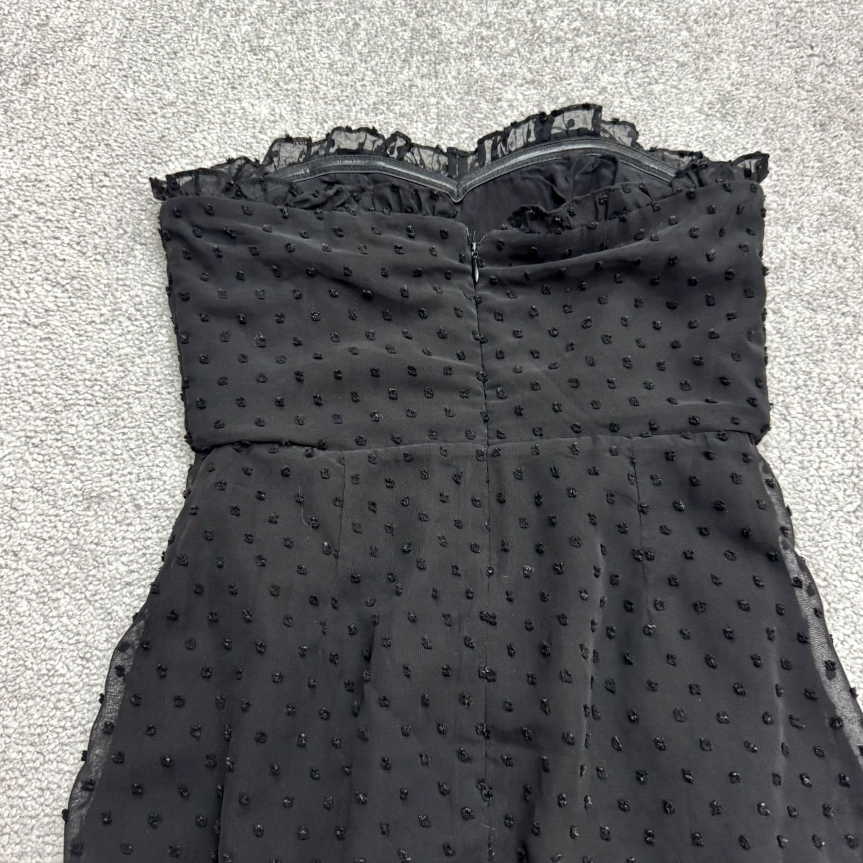 Vintage Hello Molly Strapless Swiss Dot Mini Dress Womens 4 Black Ruffle Hem Ruched LBD Dress Size S / US 4 / IT 40 - 3 Thumbnail