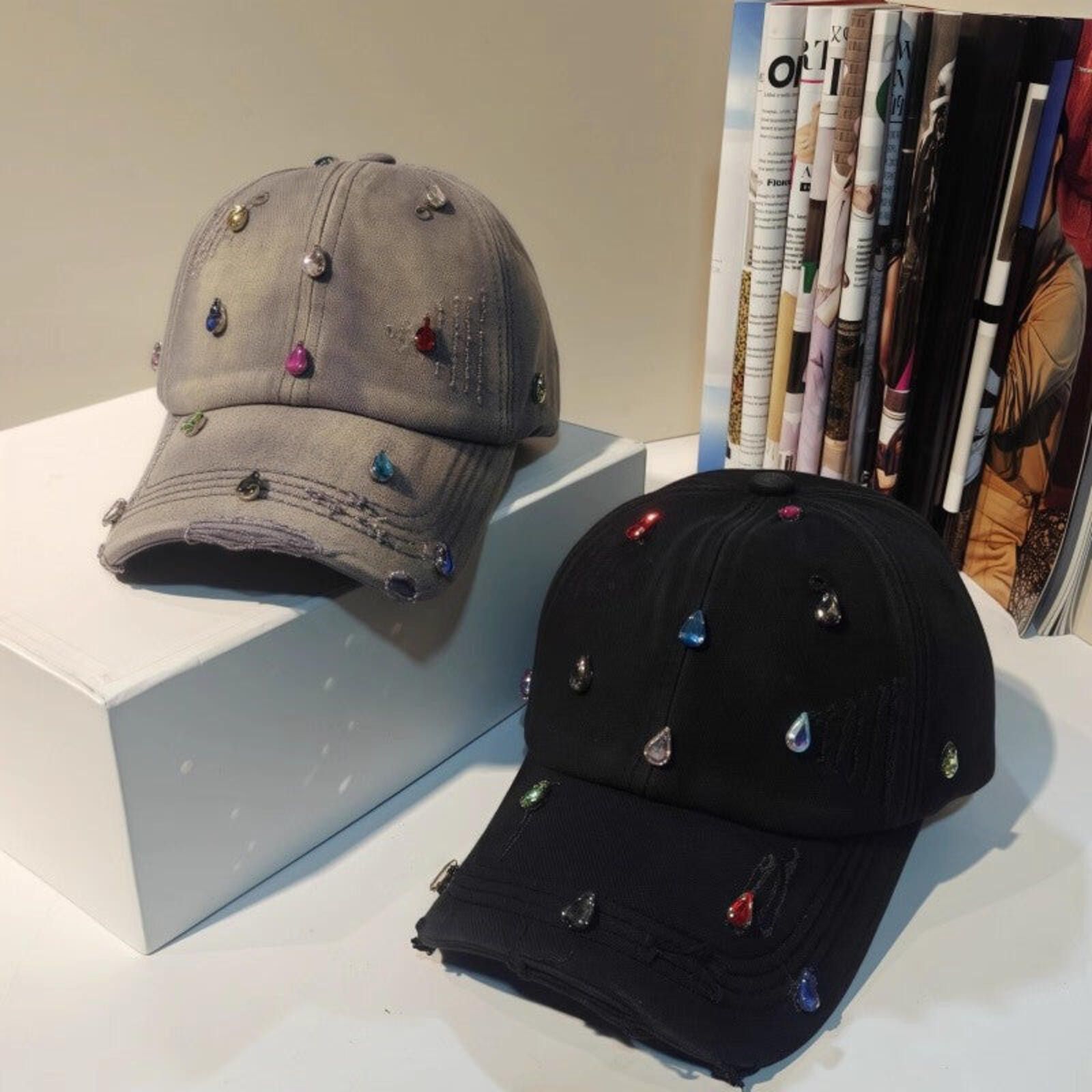 Other Rhinestone Crystal Stud Washed Denim Baseball Cap Size ONE SIZE - 3 Thumbnail