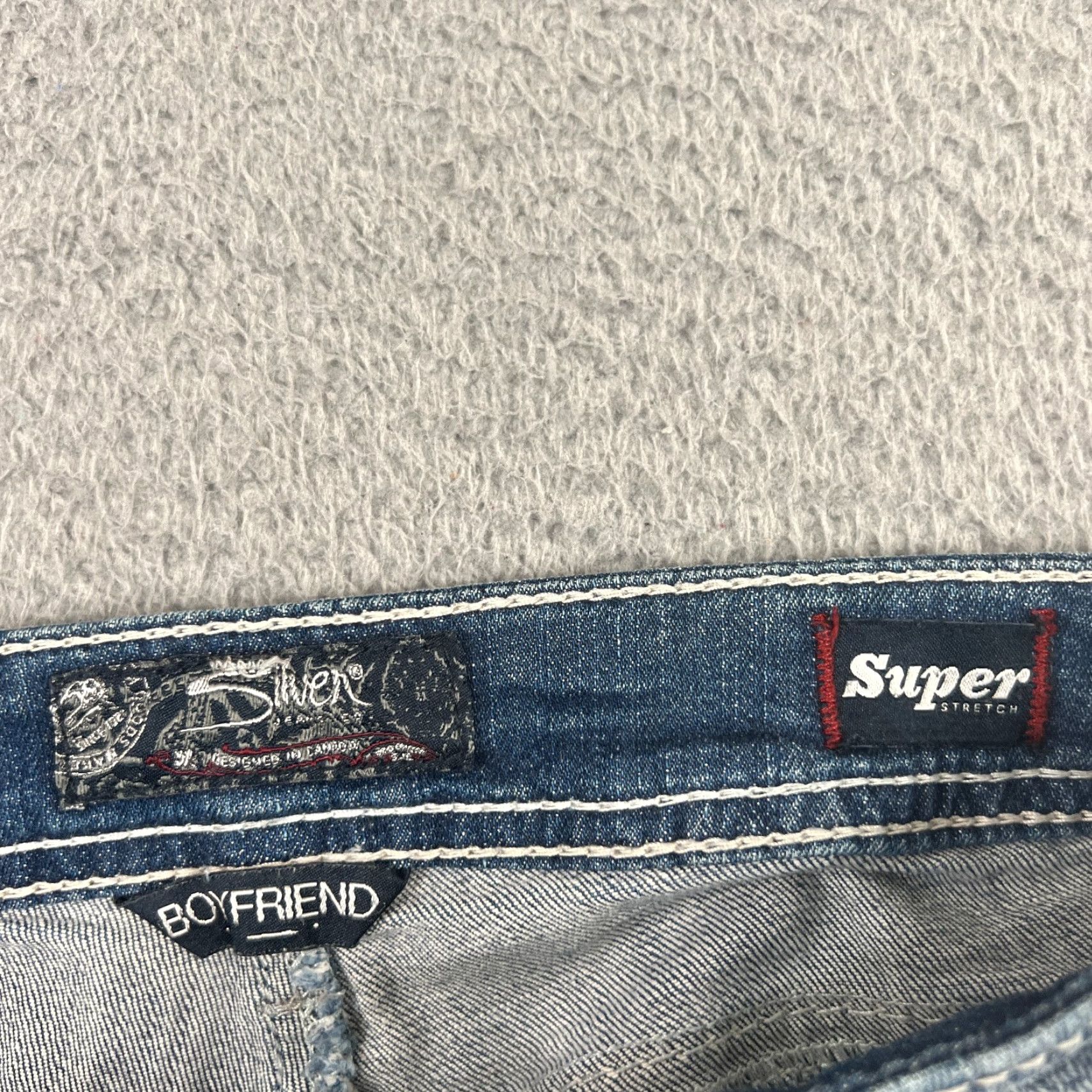 Silver Jeans Co. VINTAGE Silver Jeans Co Boyfriend Jeans Womens 26 31x28 Super Stretch High Rise Blue Distressed Denim Size 26" / US 2 / IT 38 - 7 Thumbnail