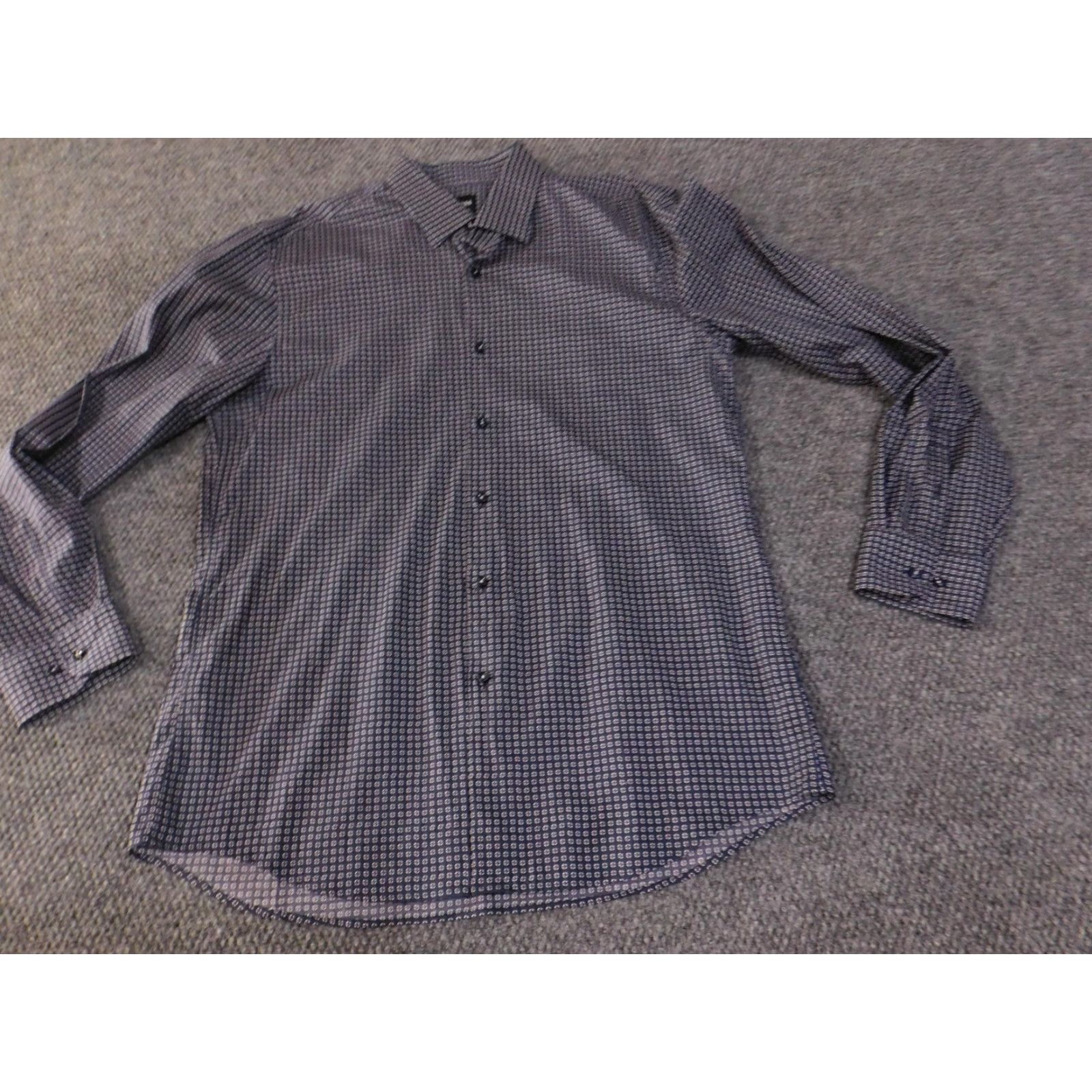 Vintage BOSS Shirt Mens XL Navy Blue Slim Fit Stretch Made in Italy Dress Button Down Size 46R - 4 Thumbnail