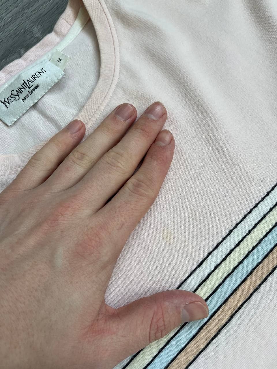 Japanese Brand × Vintage × Yves Saint Laurent Vintage YSL Yves Saint Laurent Striped Japan White Tee Size US M / EU 48-50 / 2 - 8 Thumbnail