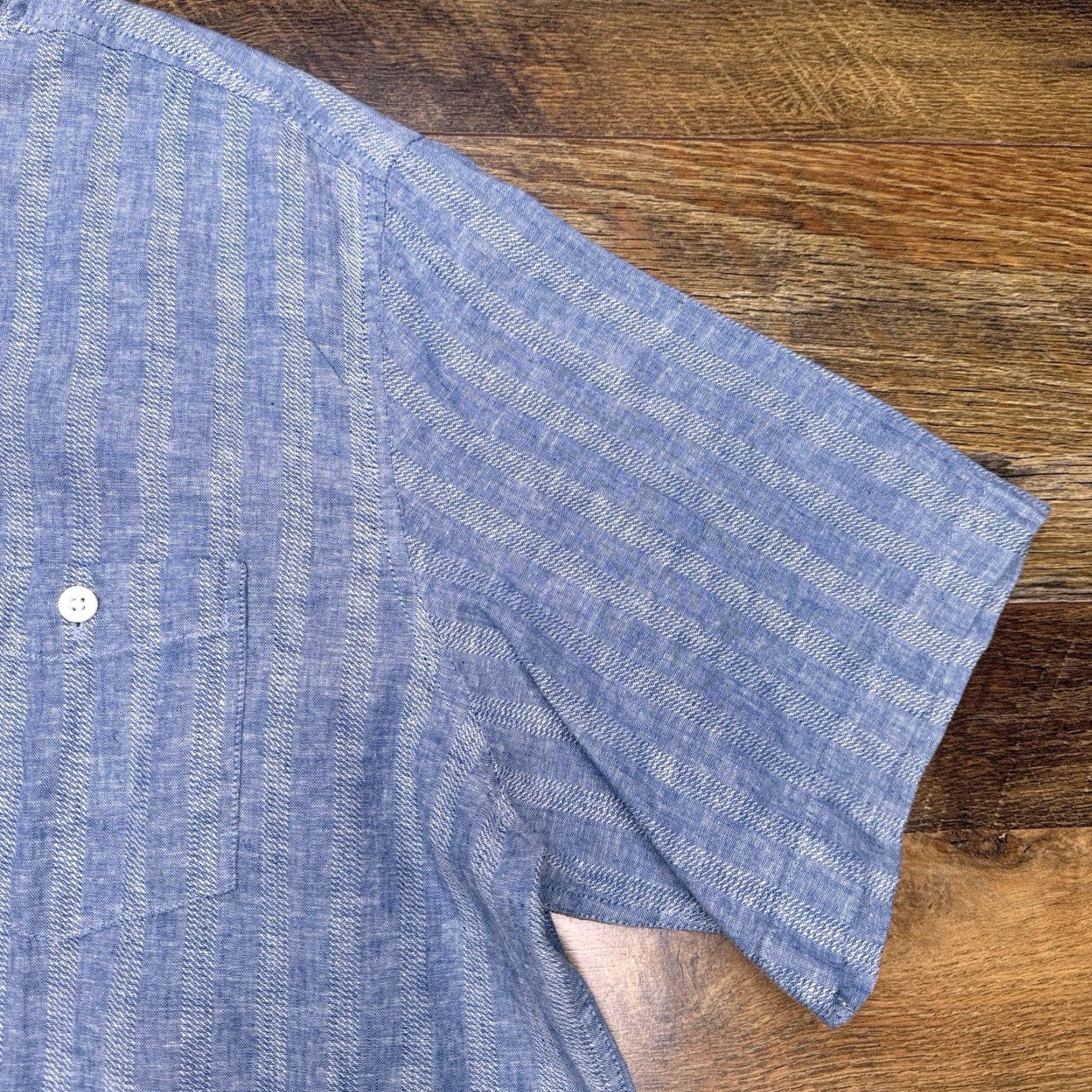 Weatherproof Weatherproof Shirt Mens XXL Blue Striped Linen Button-Up Short Sleeve Casual Size US XXL / EU 58 / 5 - 5 Thumbnail