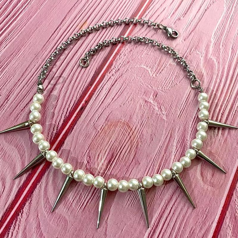 Jewelry Goth Punk Jewelry Pearl Spike Necklace Size ONE SIZE - 1 Preview