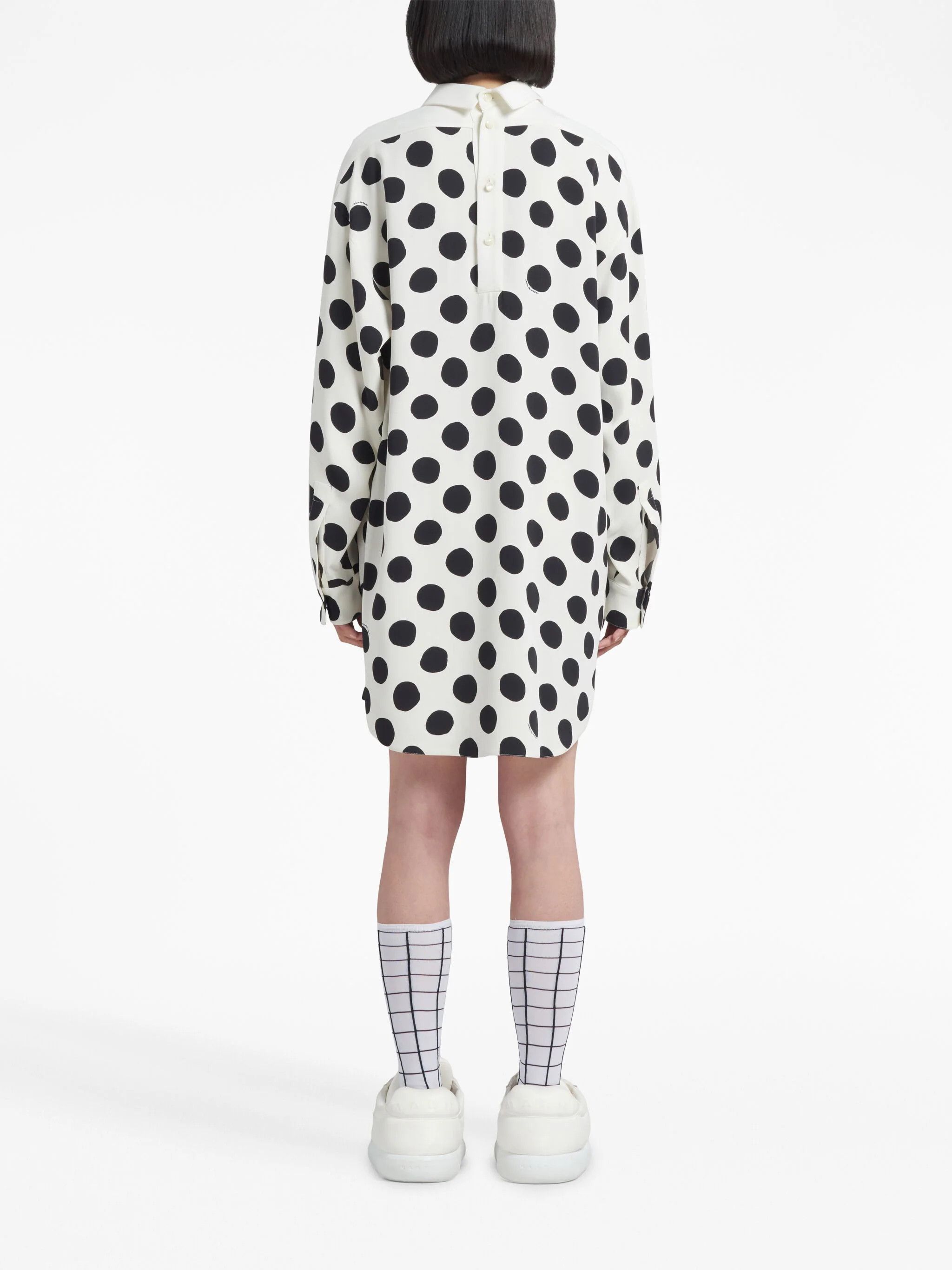 Marni o1w1db10824 Polka Dots Shirt Dress in White Black Size S / US 4 / IT 40 - 4 Thumbnail