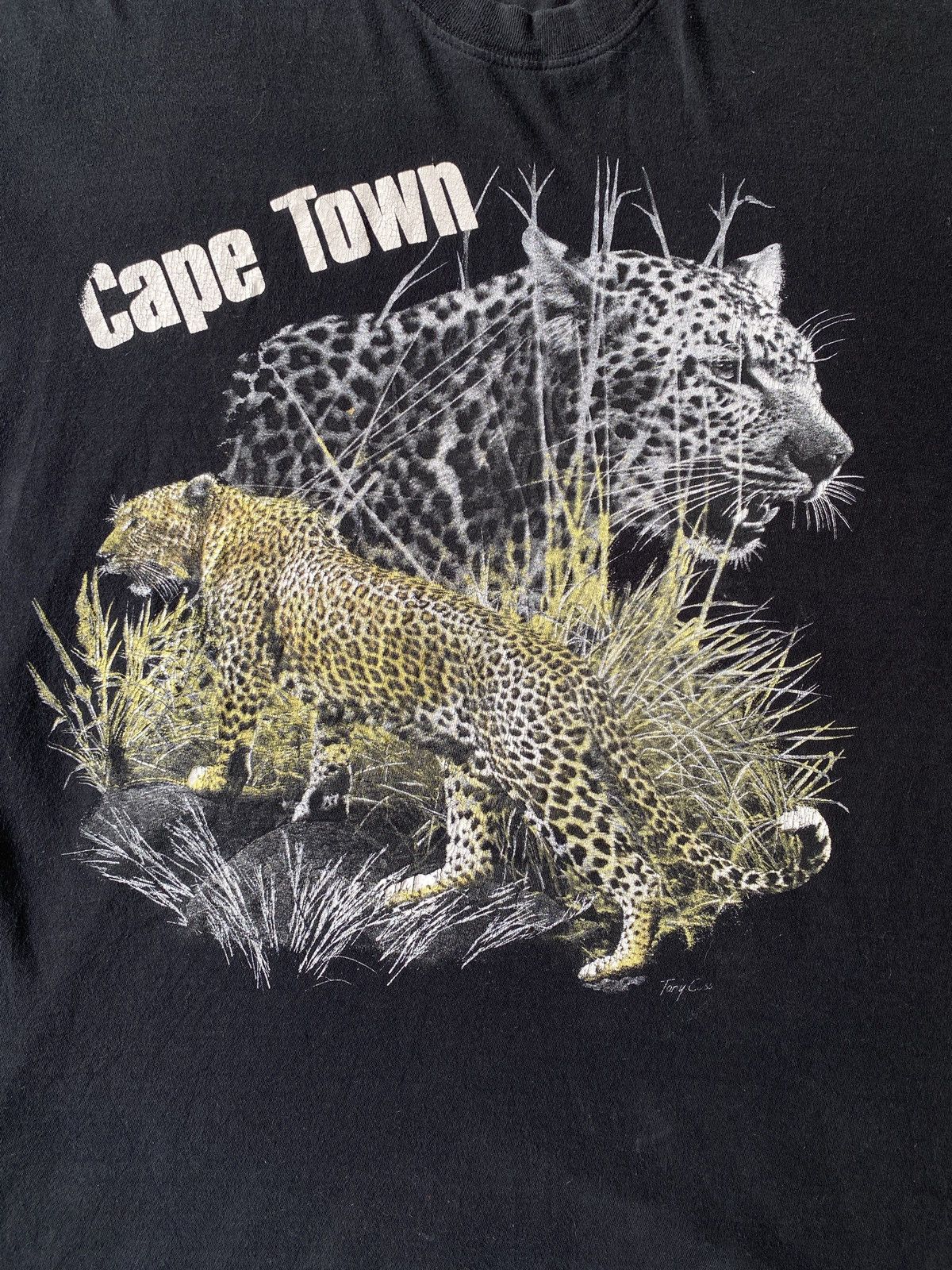 Habitat × Vintage 1990s - Cape Town Leopard Graphics T Shirt Size US L / EU 52-54 / 3 - 5 Thumbnail