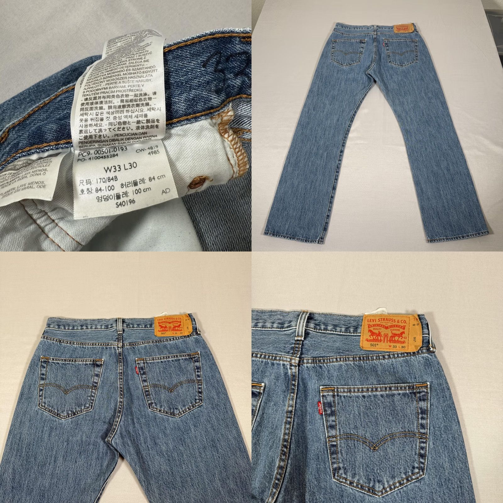 Levi's Levi's 501 Jeans Mens 33x30 Blue Medium Wash Denim Straight Leg Regular Fit Button Fly Pants Western Cowboy Cotton Size US 33 - 9 Thumbnail