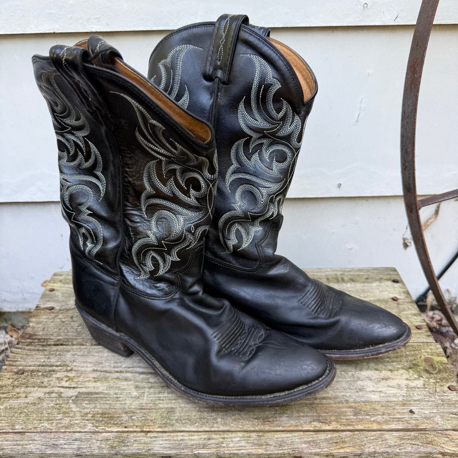 Tony Lama 11D Black Almond Toe Cowboy Western Boots