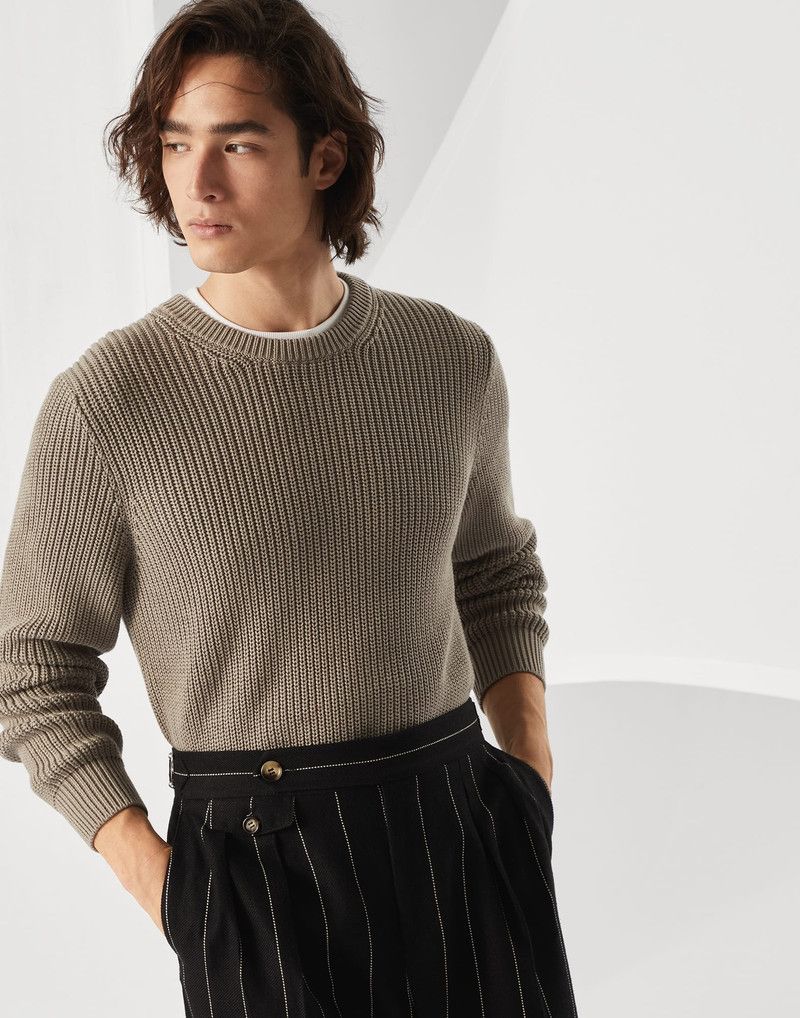 Brunello Cucinelli o1la1rc1a0326 Cotton Half English Rib Sweater in Brown Size US M / EU 48-50 / 2 - 4 Thumbnail