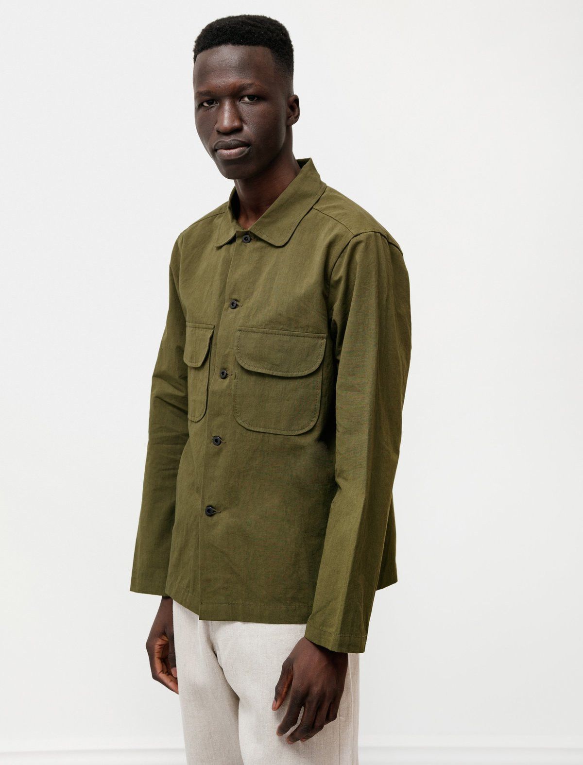Evan Kinori Evan Kinori Field Shirt Cotton/Hemp Typewriter Cloth Olive Size US S / EU 44-46 / 1 - 1 Thumbnail