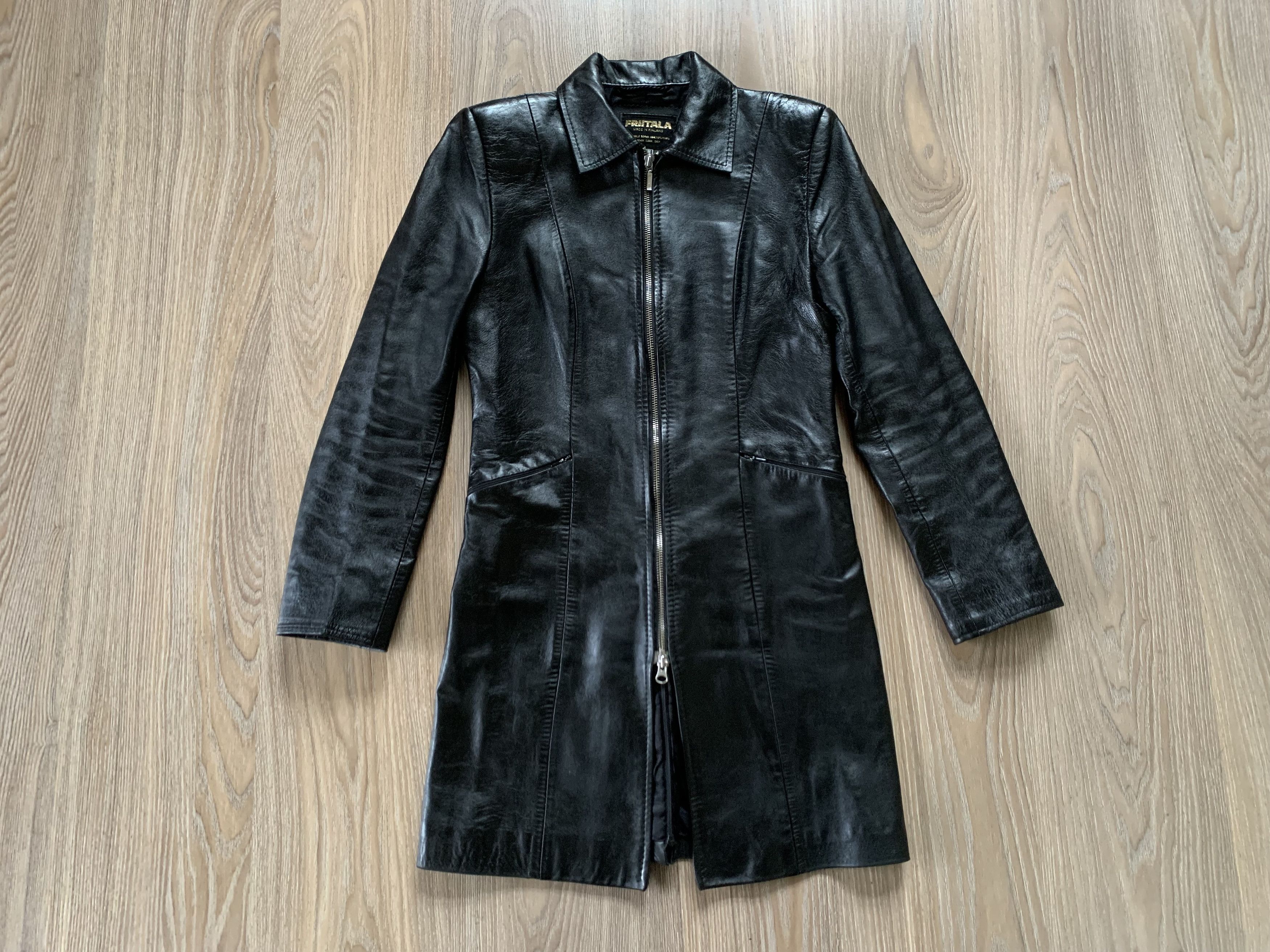 Designer Friitala Women Black Long Leather Jacket Trench Size M / US 6-8 / IT 42-44 - 2 Thumbnail