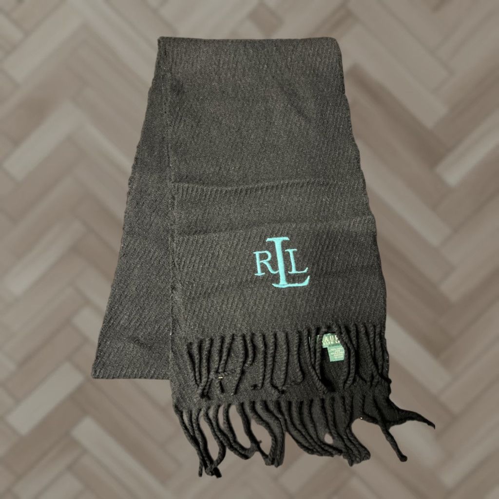 Ralph Lauren Lauren Ralph Lauren Scarf 100% Lambswool Black Fringe Embroidered Wool Knit Scarf Unisex Plaid 90s City Classic Outdoor Neck Warmer Fall Spring Winter Size ONE SIZE - 1 Thumbnail
