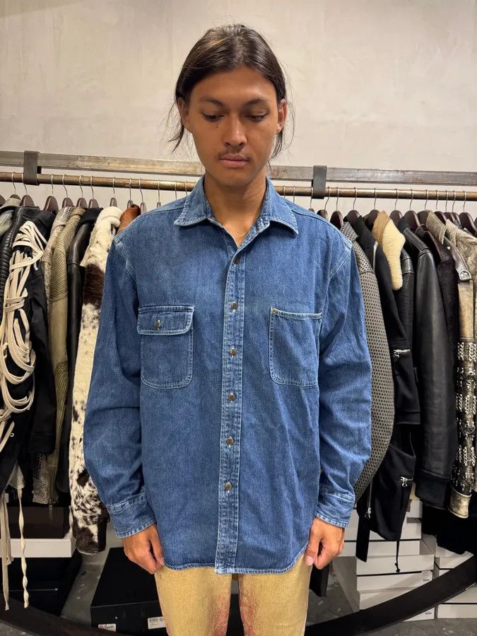 Designer × Vintage × Yves Saint Laurent 1990s Yves Saint Laurent Blue Denim Shirt Size US M / EU 48-50 / 2 - 2 Thumbnail