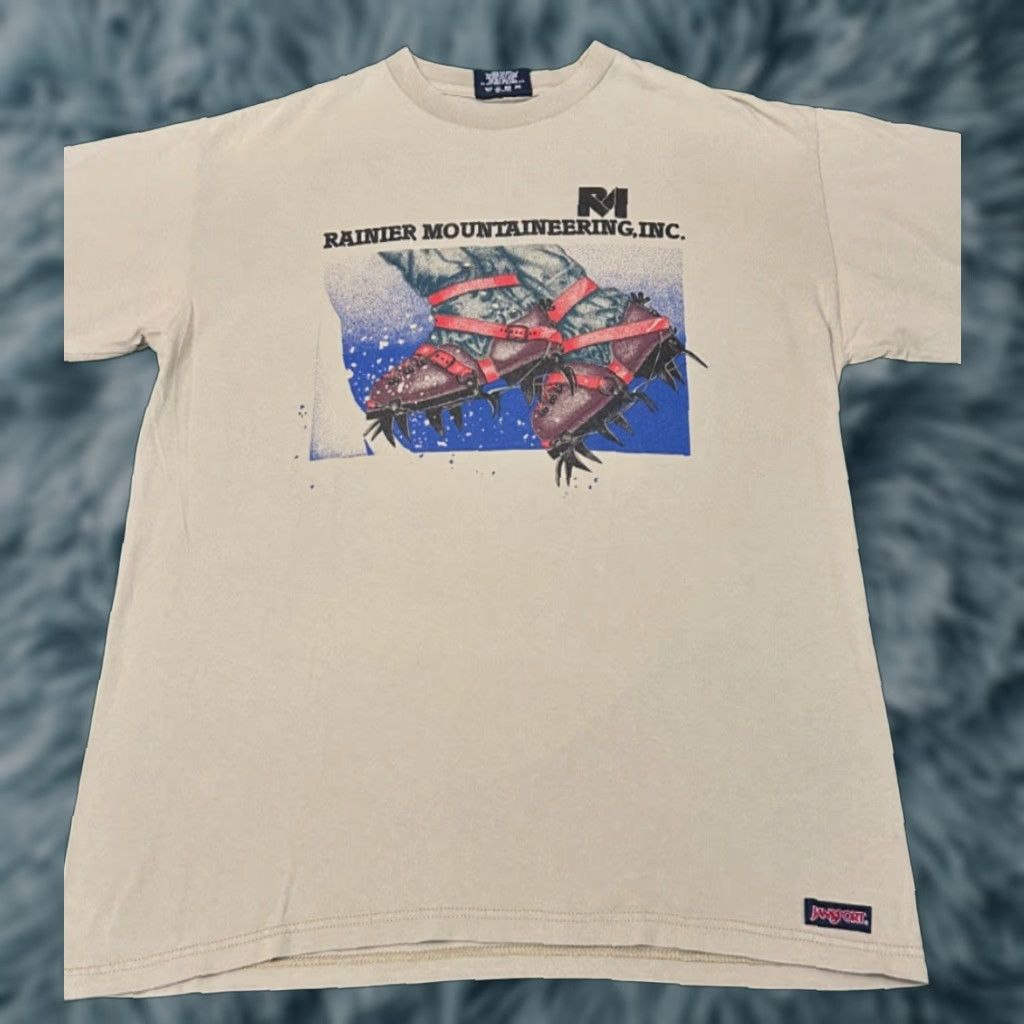 Jansport VINTAGE Mountaineering Mountain Gear VTG Shirt Mens Size Large USA Rainier 90s Beige T-Shirt Sleeved Short Shirt Mens Size US L / EU 52-54 / 3 - 1 Thumbnail