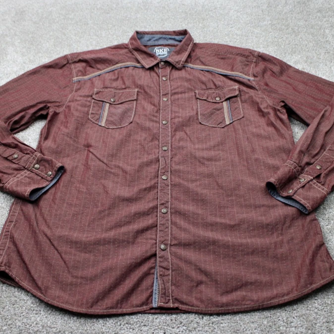 BKE BKE Pearl Snap Shirt Mens 2XL XXL Red Athletic Fit 100% Cotton Long Sleeve Button-Up Collar Pockets Check Cowboy Western Pearl Snap Size US XXL / EU 58 / 5 - 2 Thumbnail