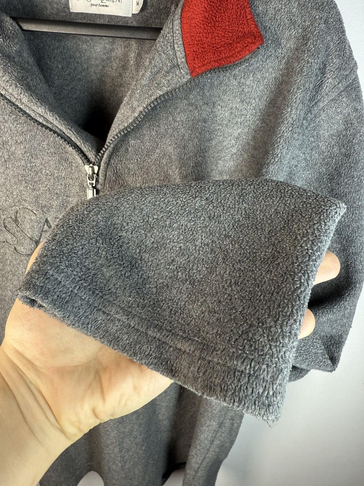 Yves Saint Laurent Fleece YSL Sweatshirt 1/4 Quarter Zip Big Logo Grey Vintage Size US M / EU 48-50 / 2 - 21 Thumbnail