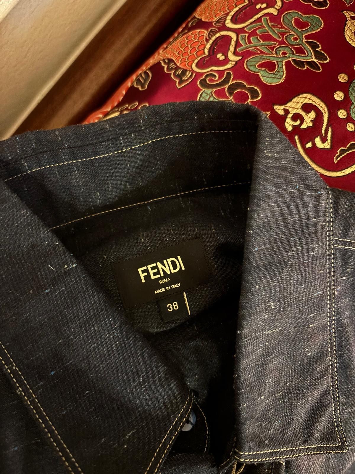 Fendi Fendi Blue Cotton Shirt with White Stitching Details Size US S / EU 44-46 / 1 - 6 Thumbnail