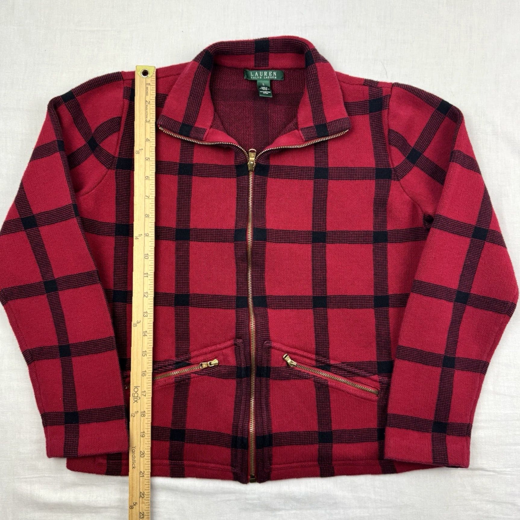 Ralph Lauren VINTAGE Ralph Lauren Jacket Womens Large Plaid Full Zip Collar Sweatshirt Size L / US 10 / IT 46 - 5 Thumbnail