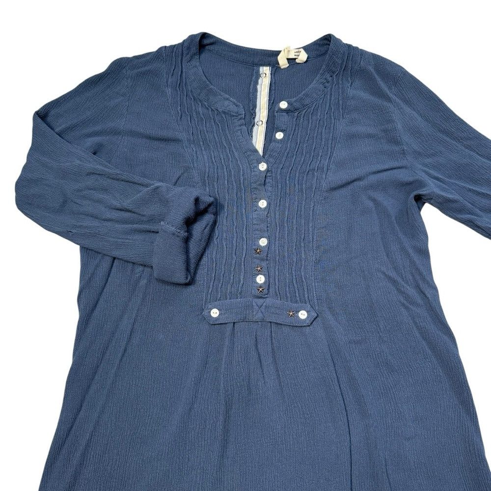 Free People Vintage Free People Pintuck Henley Roll Tab Blue Tunic Size Size M / US 6-8 / IT 42-44 - 6 Thumbnail