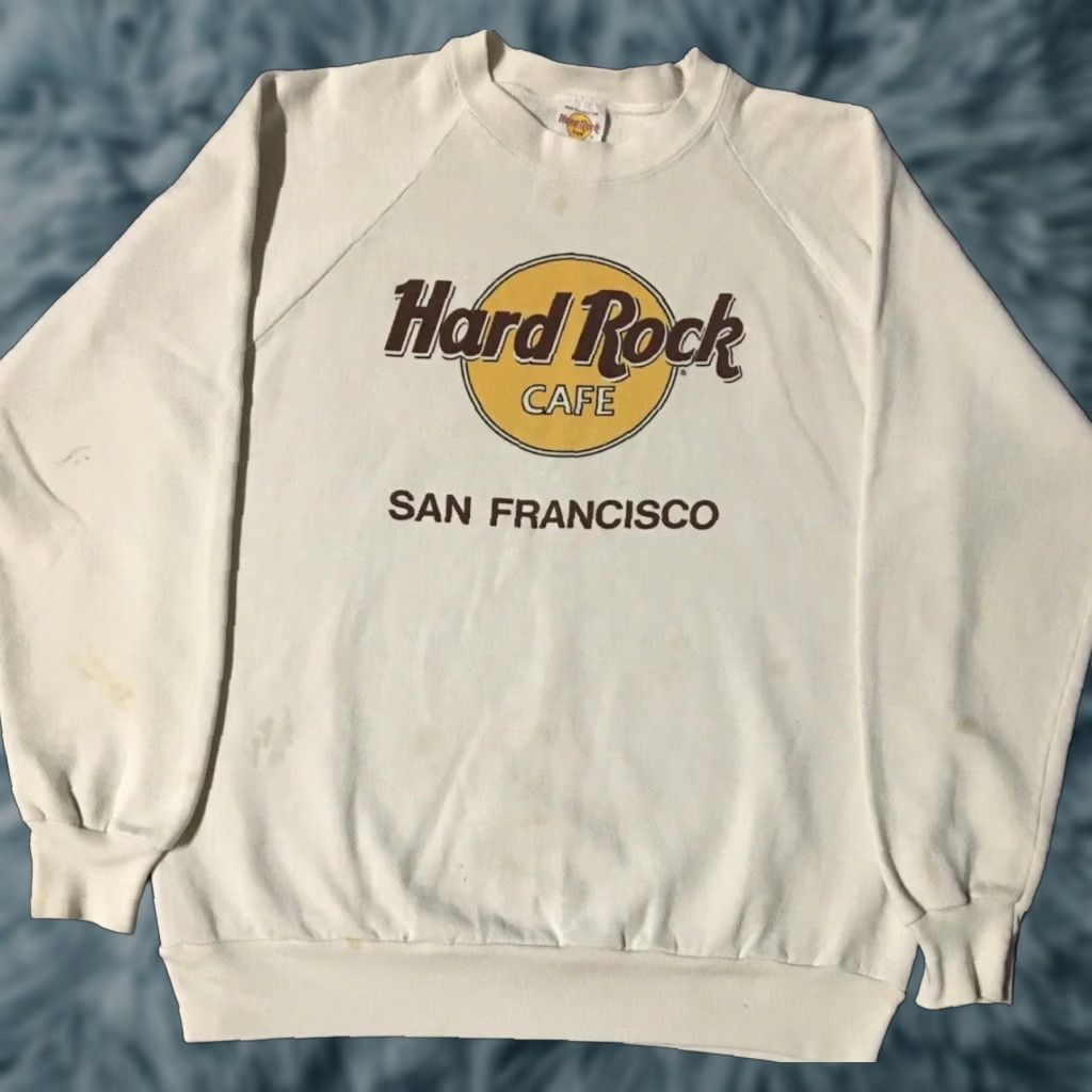 Hard Rock Cafe VINTAGE Hard Rock Cafe San Francisco Hoodie L White 80s Distressed Grunge Mens Size US L / EU 52-54 / 3 - 1 Thumbnail