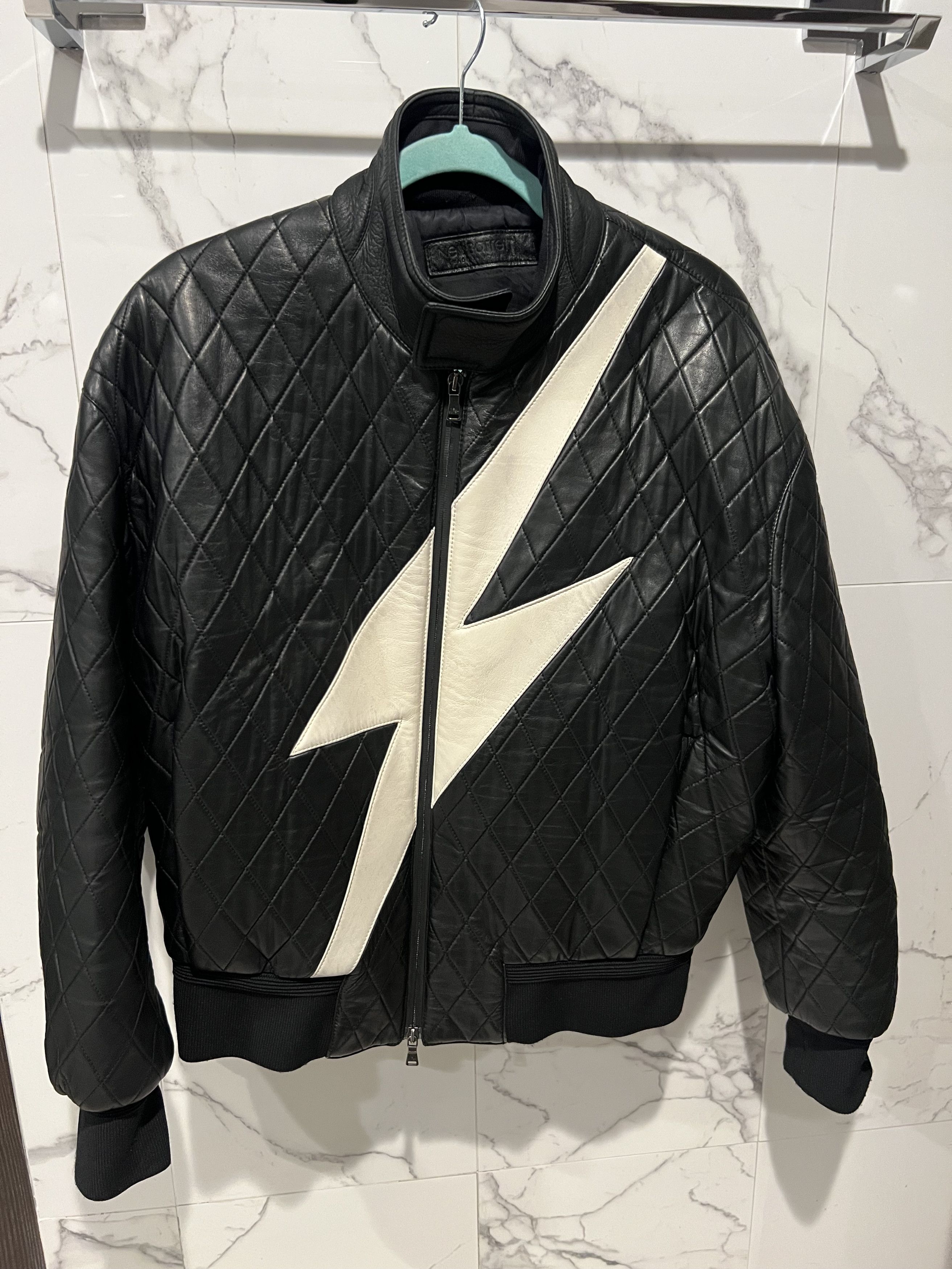 Neil Barrett Neil Barrett Lightening Bolt Leather Quilted Bomber Jacket Size US M / EU 48-50 / 2 - 6 Thumbnail