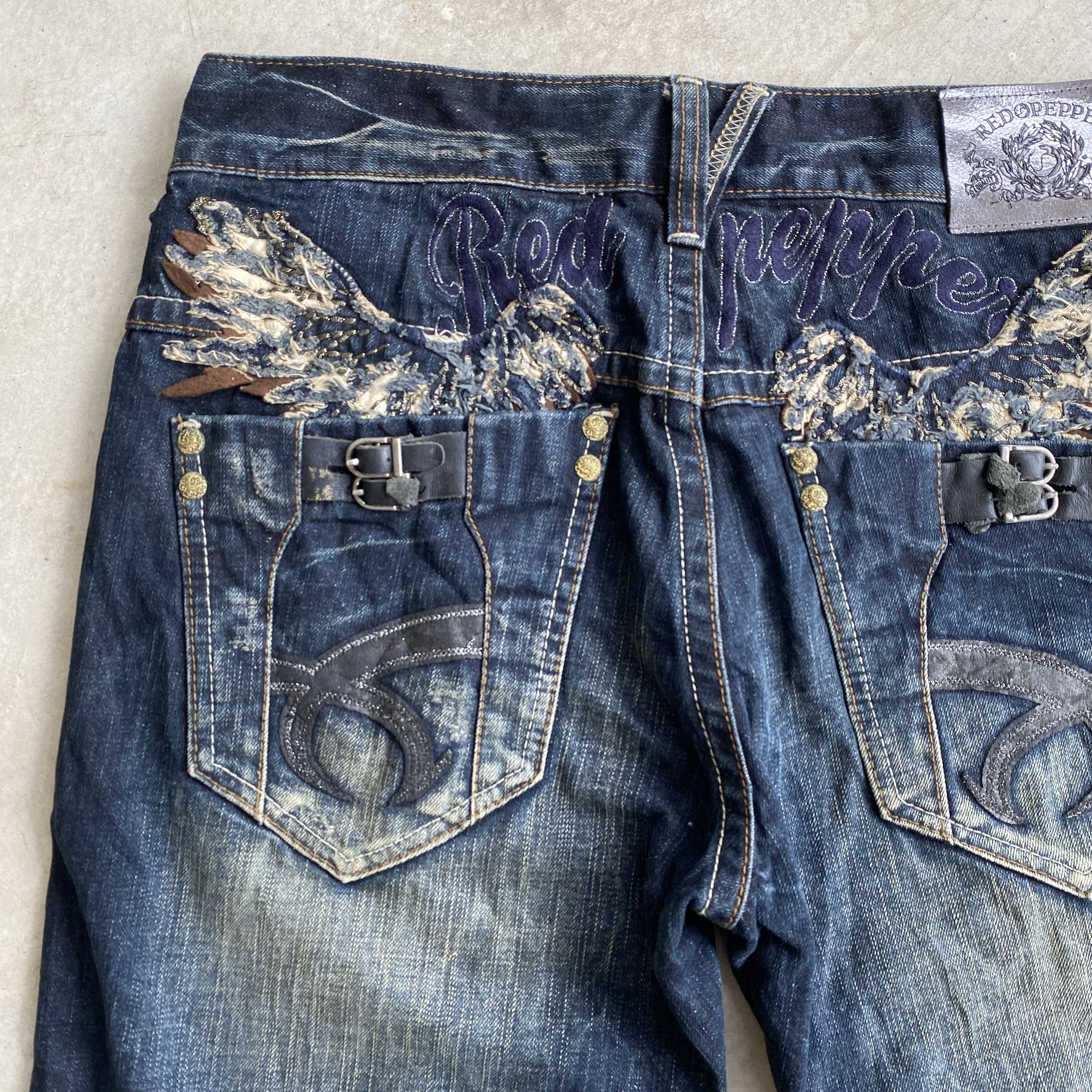 Ed Hardy Red Pepper Embroidered Wings Whisker Clawmark Denim Jeans Size US 32 / EU 48 - 8 Thumbnail