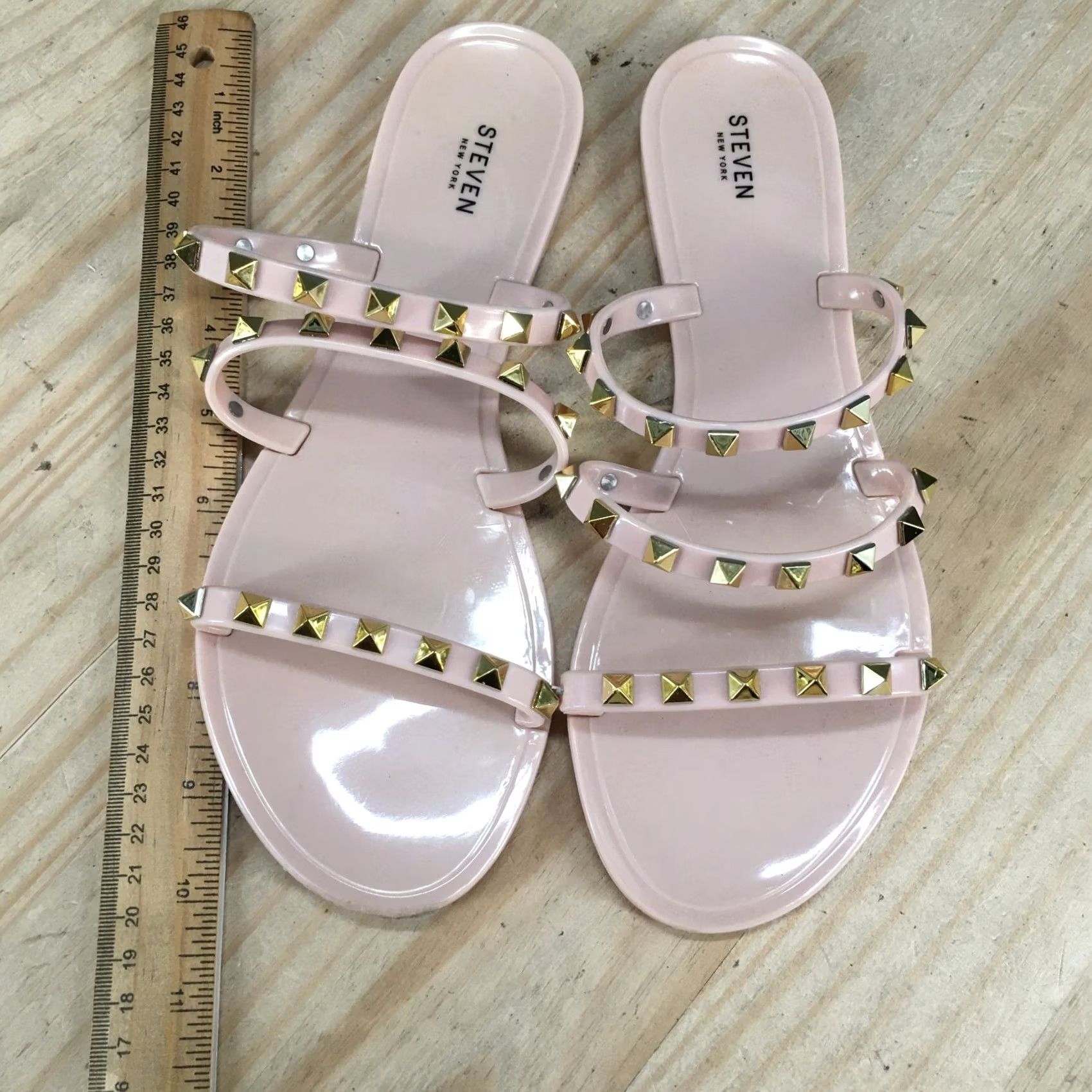 Vintage Steven Sandals Womens 9 M Studded Slide Flats Slip On Beige Open Toe Casual Size US 9 / IT 39 - 7 Thumbnail